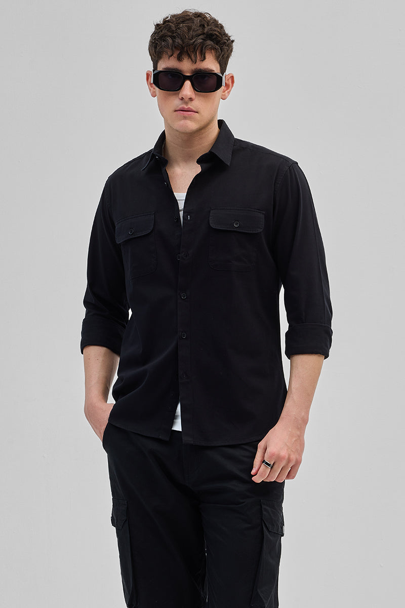 SNITCH Black Solid Double Pocket Overshirt - view 5