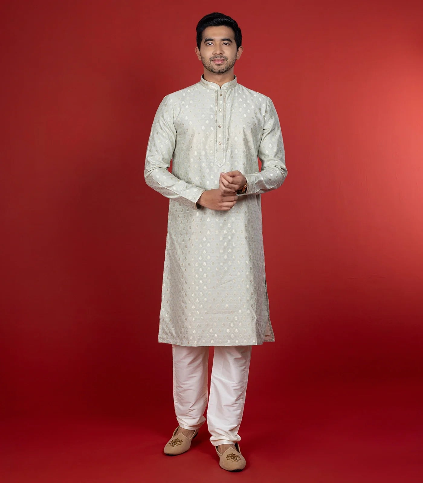 RmKV Ivory Kurta With Sequin Embellishment And White Chudidar-Ivory
