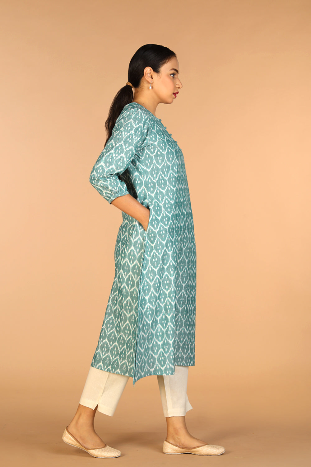 Kalanjali Ethnics Cotton Ikat Kurti – Women's, OCEAN BLUE - view 4