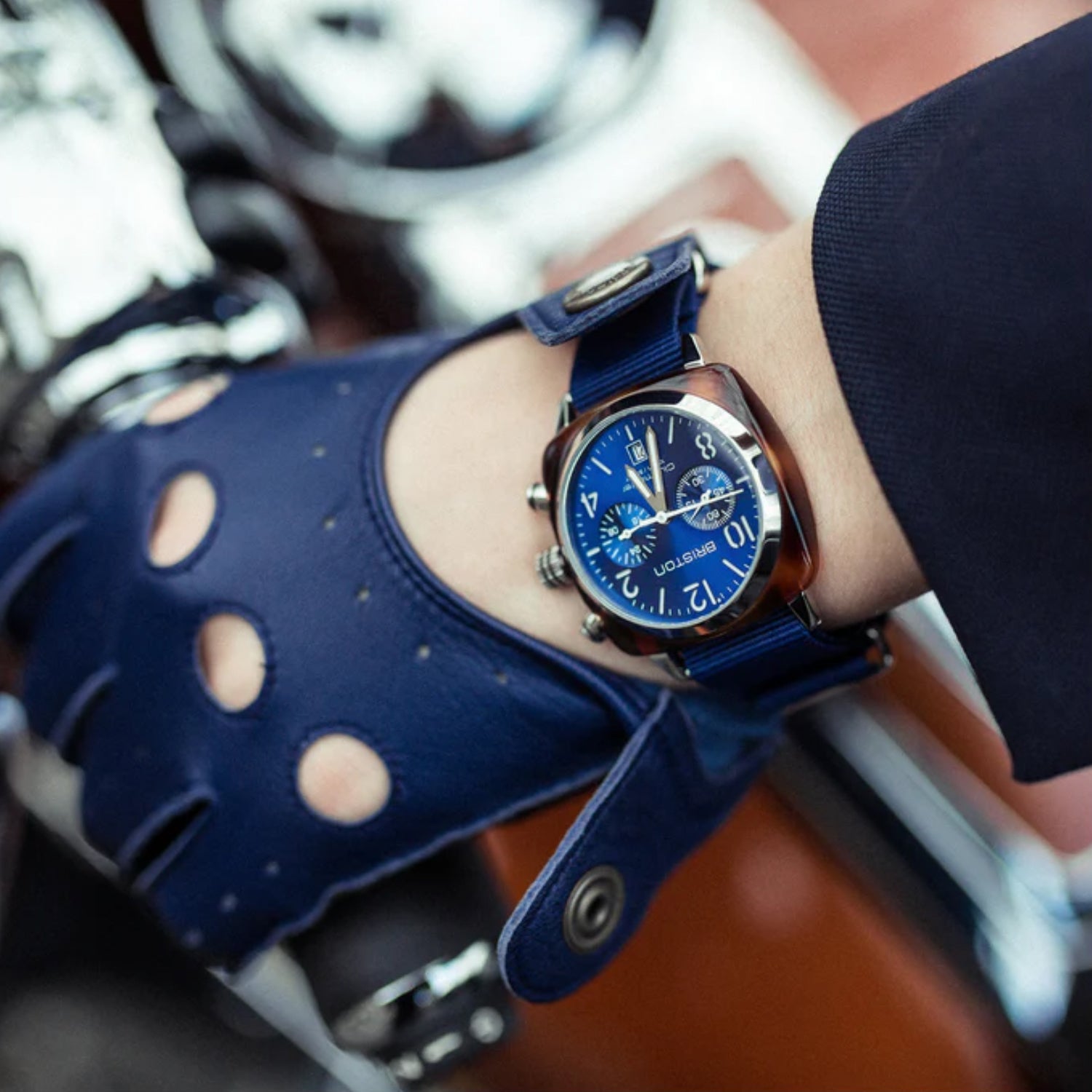 Briston Clubmaster Classic Men Quartz Navy Blue Dial Chronograph Nato Watch 15140.SA.T.9.NNB - view 2