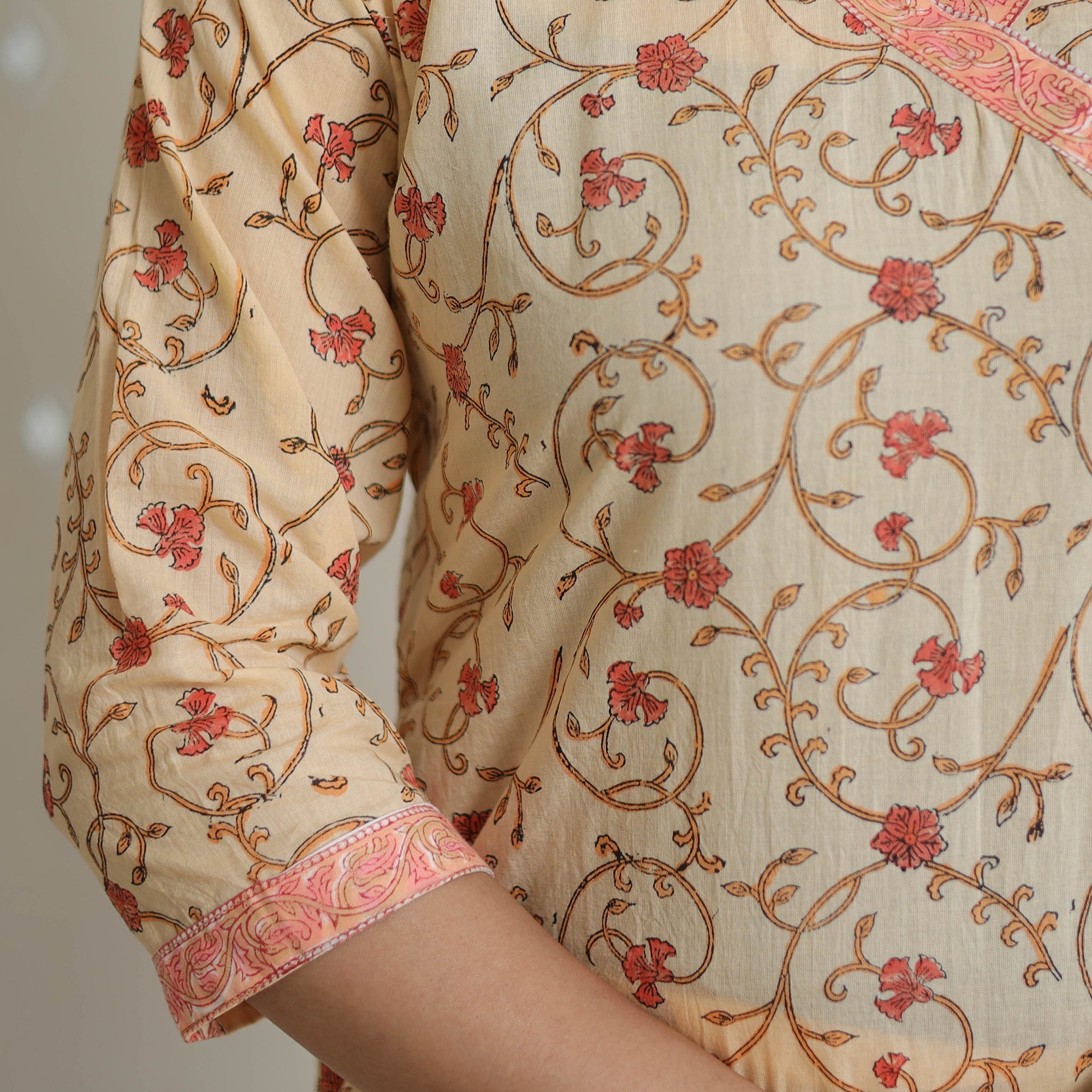 ITOKRI CASUALS Beige - Sanganeri Block Print Cotton Kurta Suit Set 05 - view 6