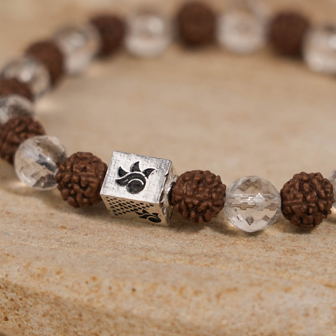 Prinjal Jewellers Rudraksha with Spatik Diamond Cut Beads Bracelet