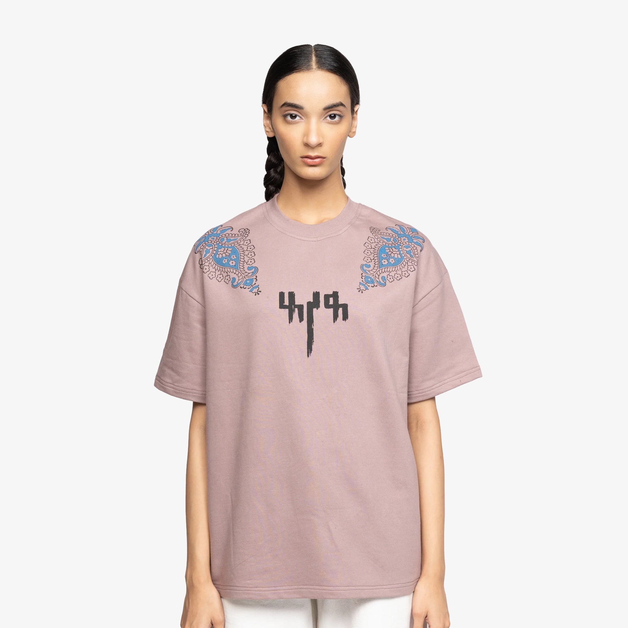 F A R A K | Mauve Block Printed T-shirt { Pink/pink - view 6
