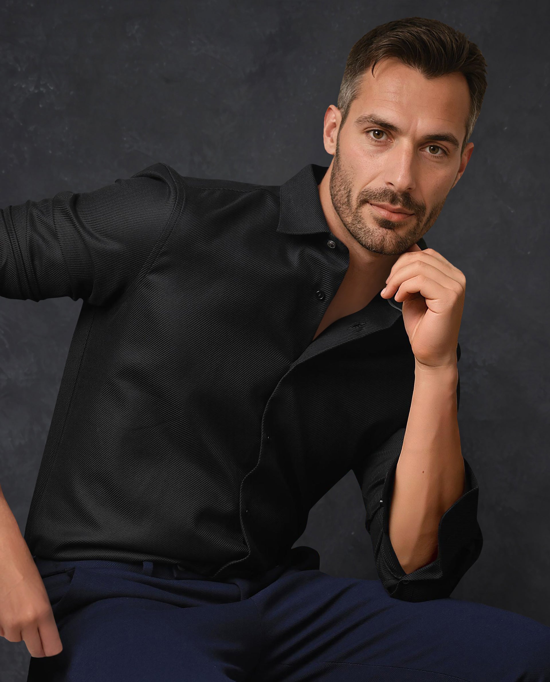 Rare Rabbit Men's Cosa Black Cotton Fabric Full Sleeves Solid Shirt - view 3