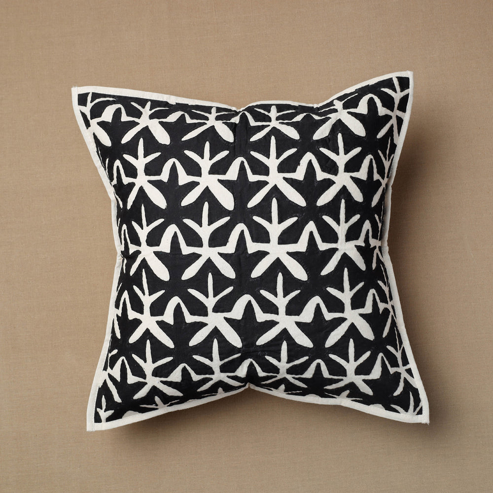 KACHCHH JI CHHAAP Black - Bakhiya Tanka Applique Work Cotton Cushion Cover (16 x 16 in)