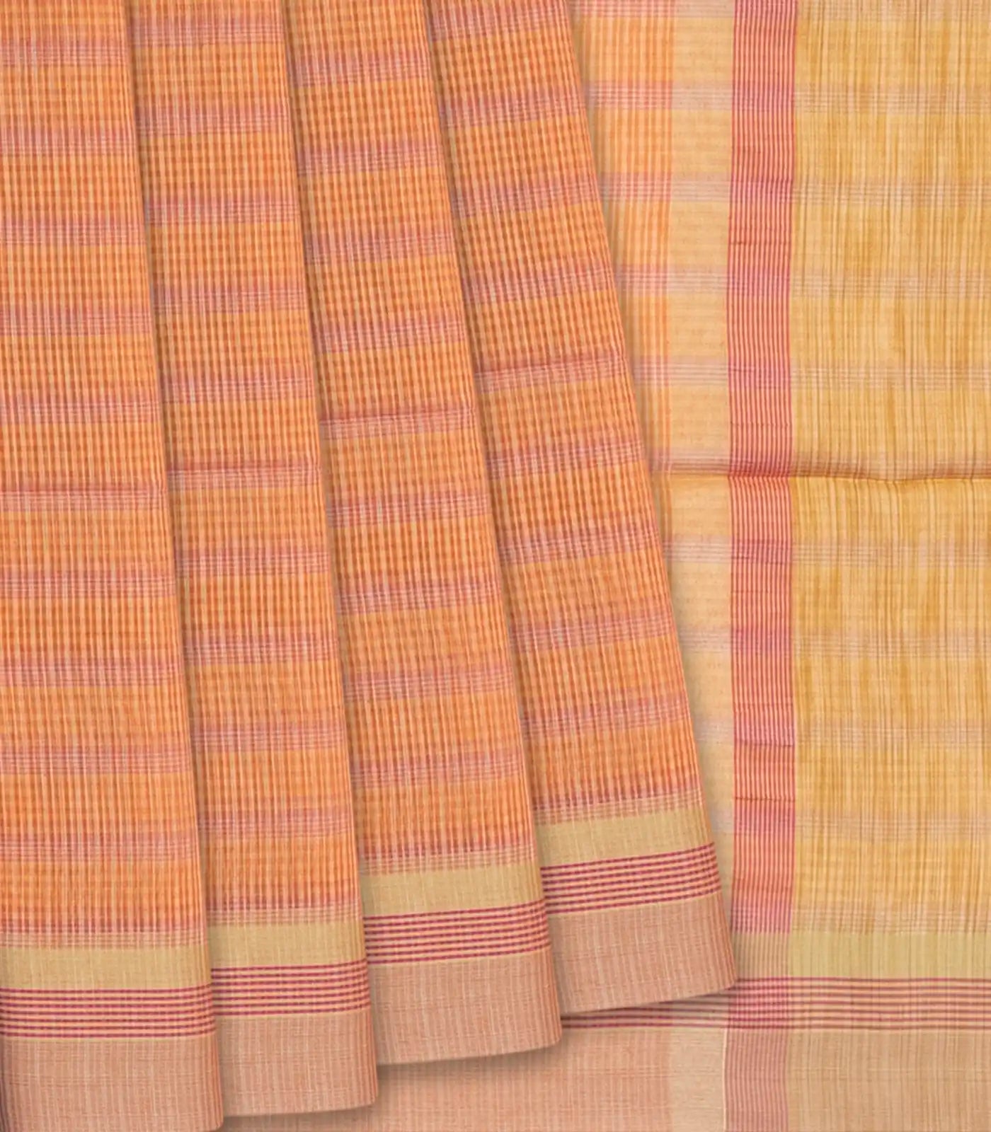 RmKV Light Peach Woven Blended Cotton Saree With Checks-Light Peach