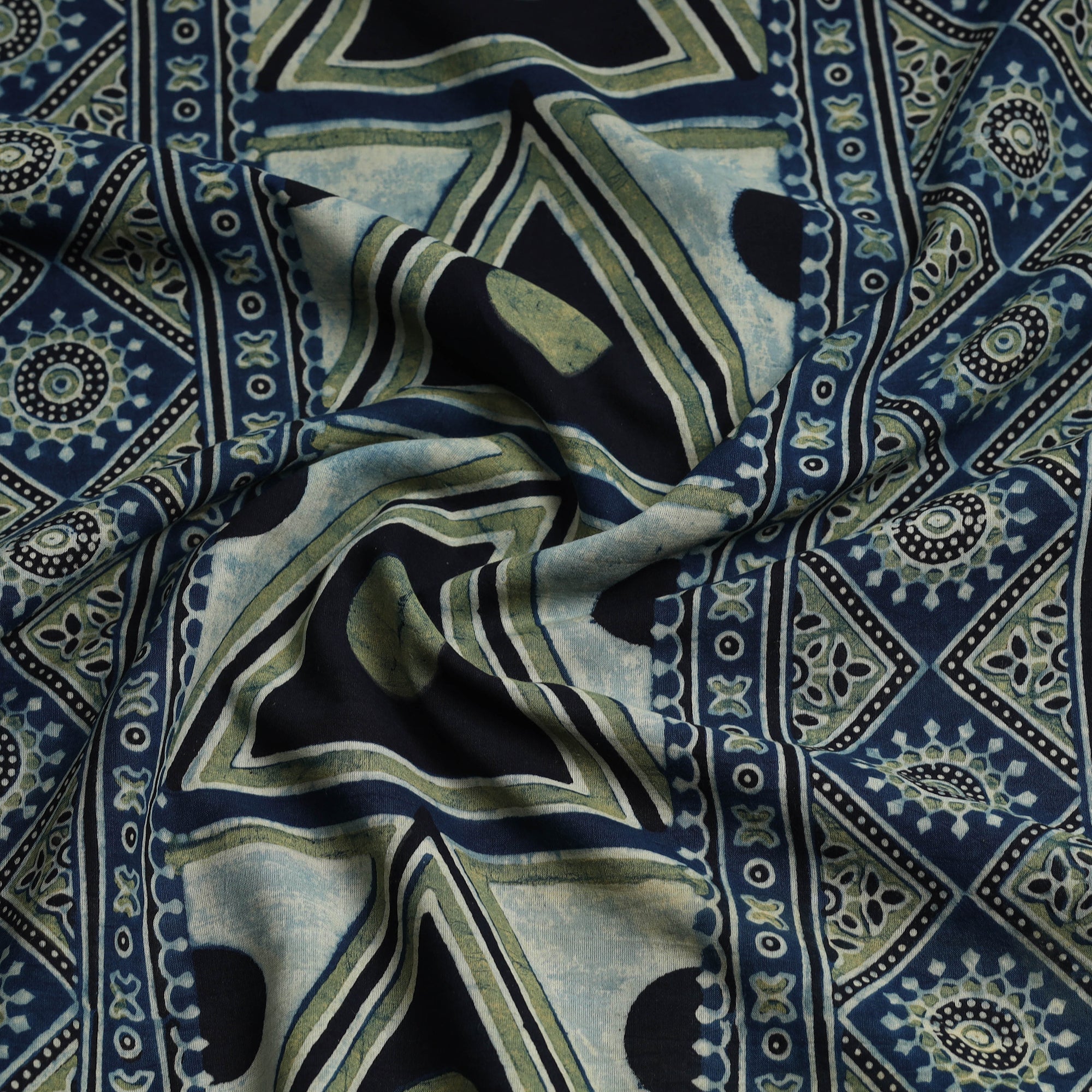 RIYAZ ABDULMAJID KHATRI - AJRAKH Blue - Ajrakh Block Printed Cotton Kurta Material - 3 meter - view 2