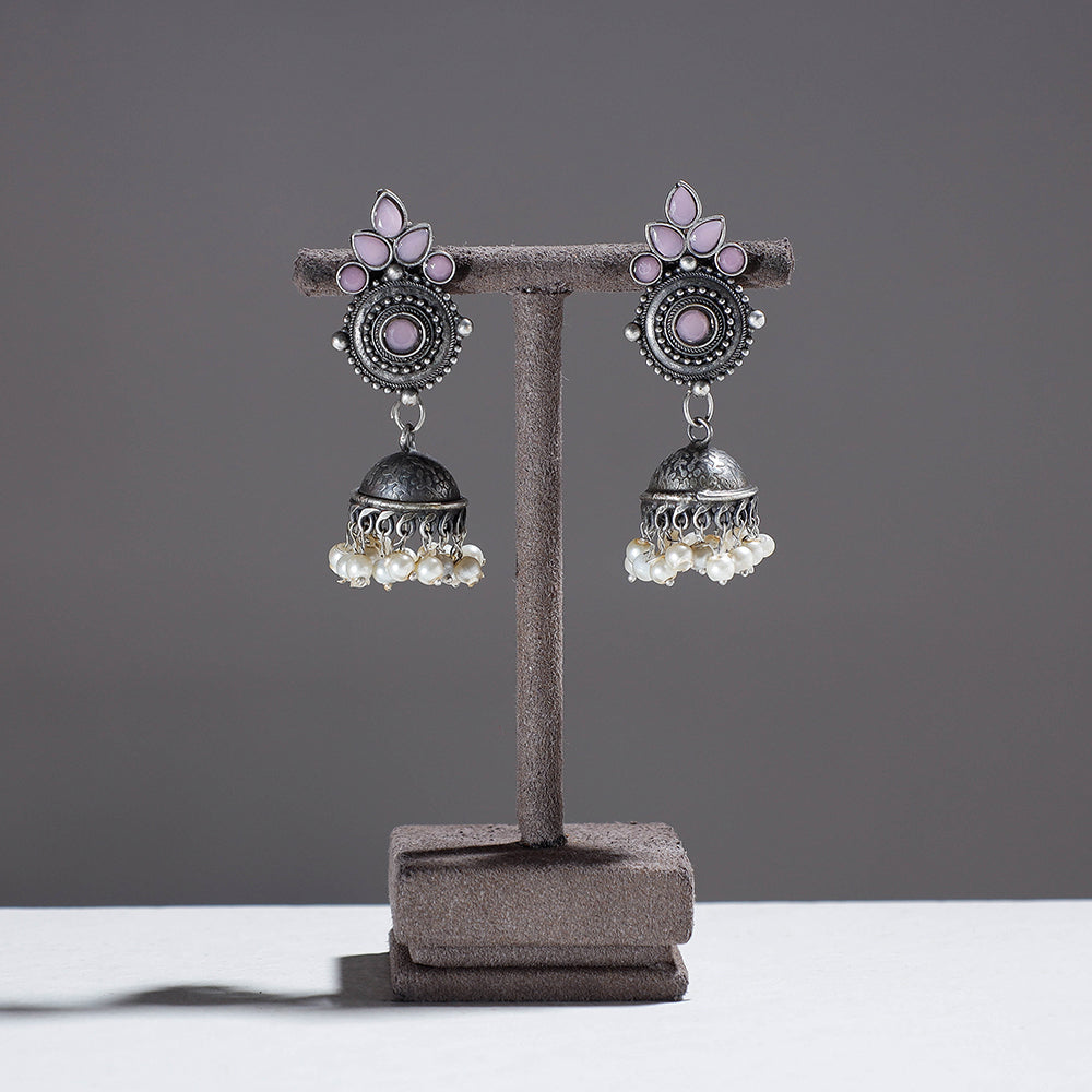 WHITE RIVER STORIES Antique Finish Oxidised German Silver Jhumki Earrings