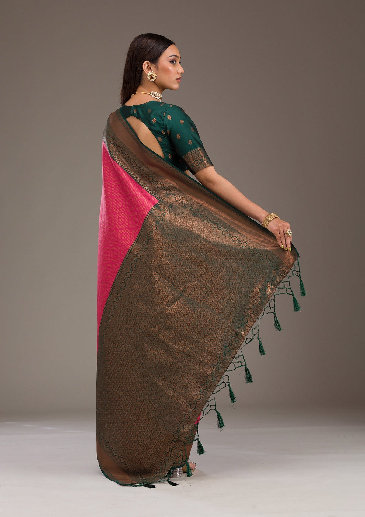Koskii Rani Pink Zariwork Soft Silk Saree – Women's - view 2