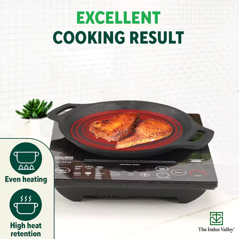 The Indus Valley CASTrong Cast Iron Fish Fry Pan, Pre-seasoned, Nonstick, 100% Pure, Toxin-free, Induction, 22.4/25cm, 1.5kg/2kg - view 7