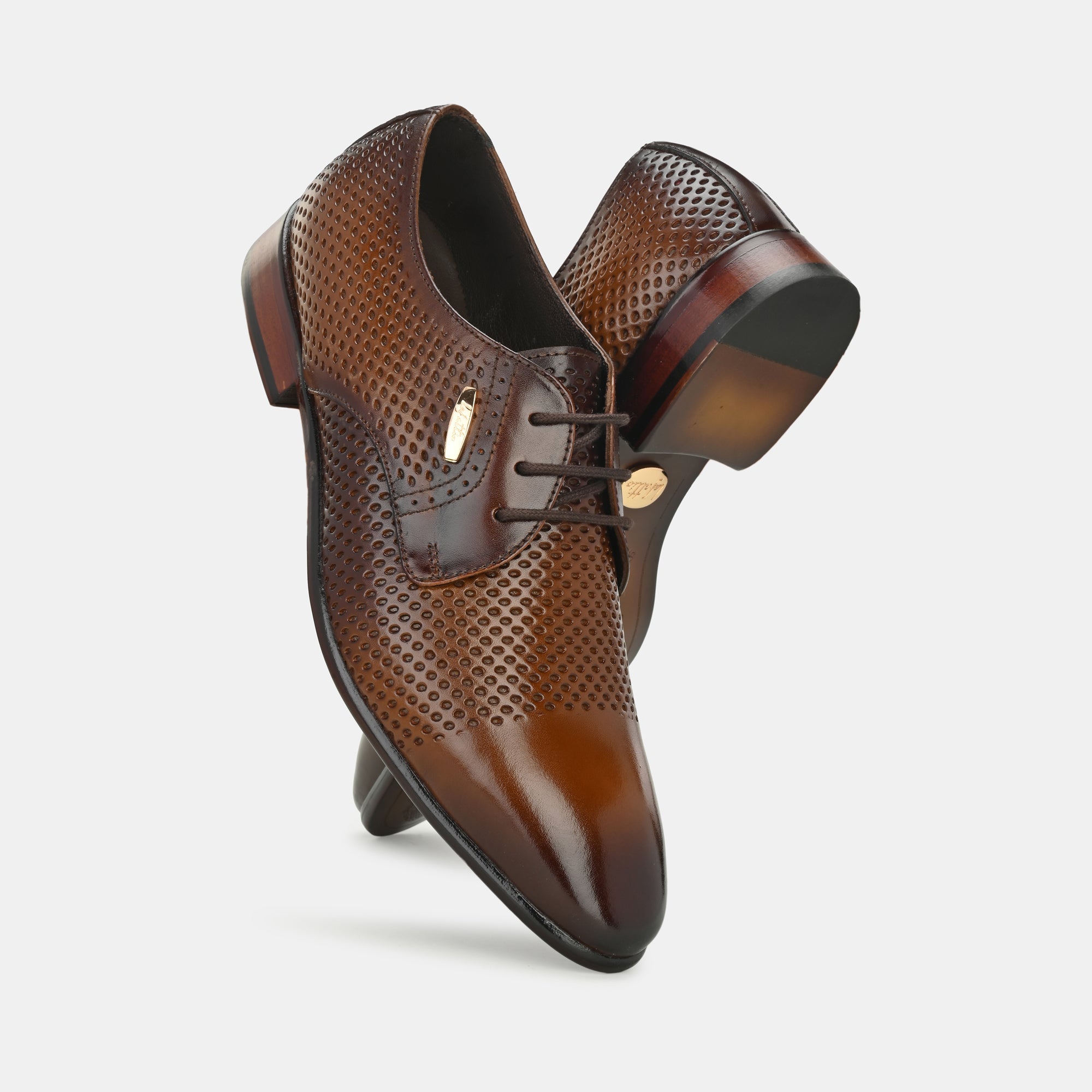 Tan Perforated Lace-Up Shoes by Lafattio - view 7