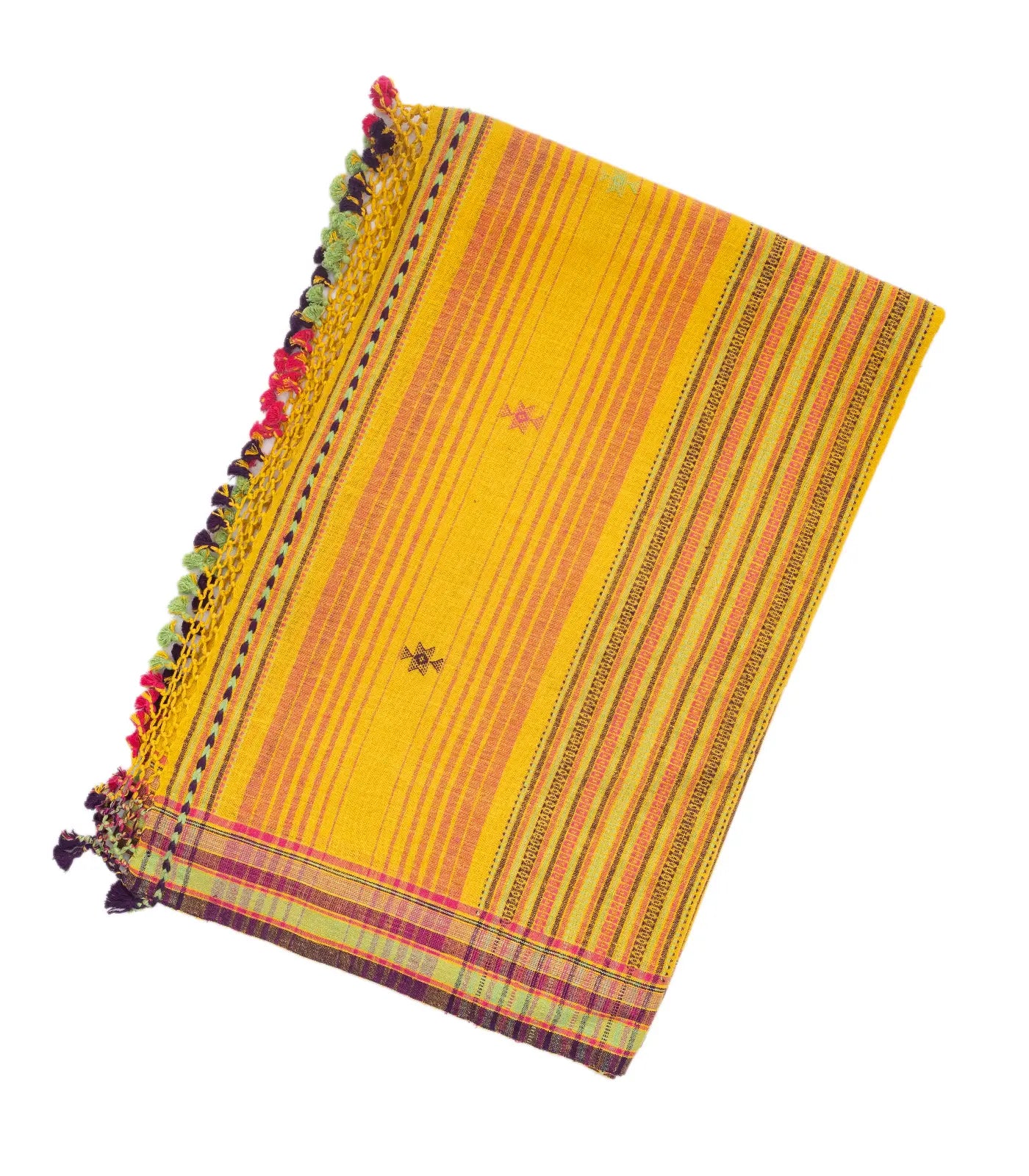 RmKV Mustard Handloom Bhujodi Cotton Saree With Cross Buttas