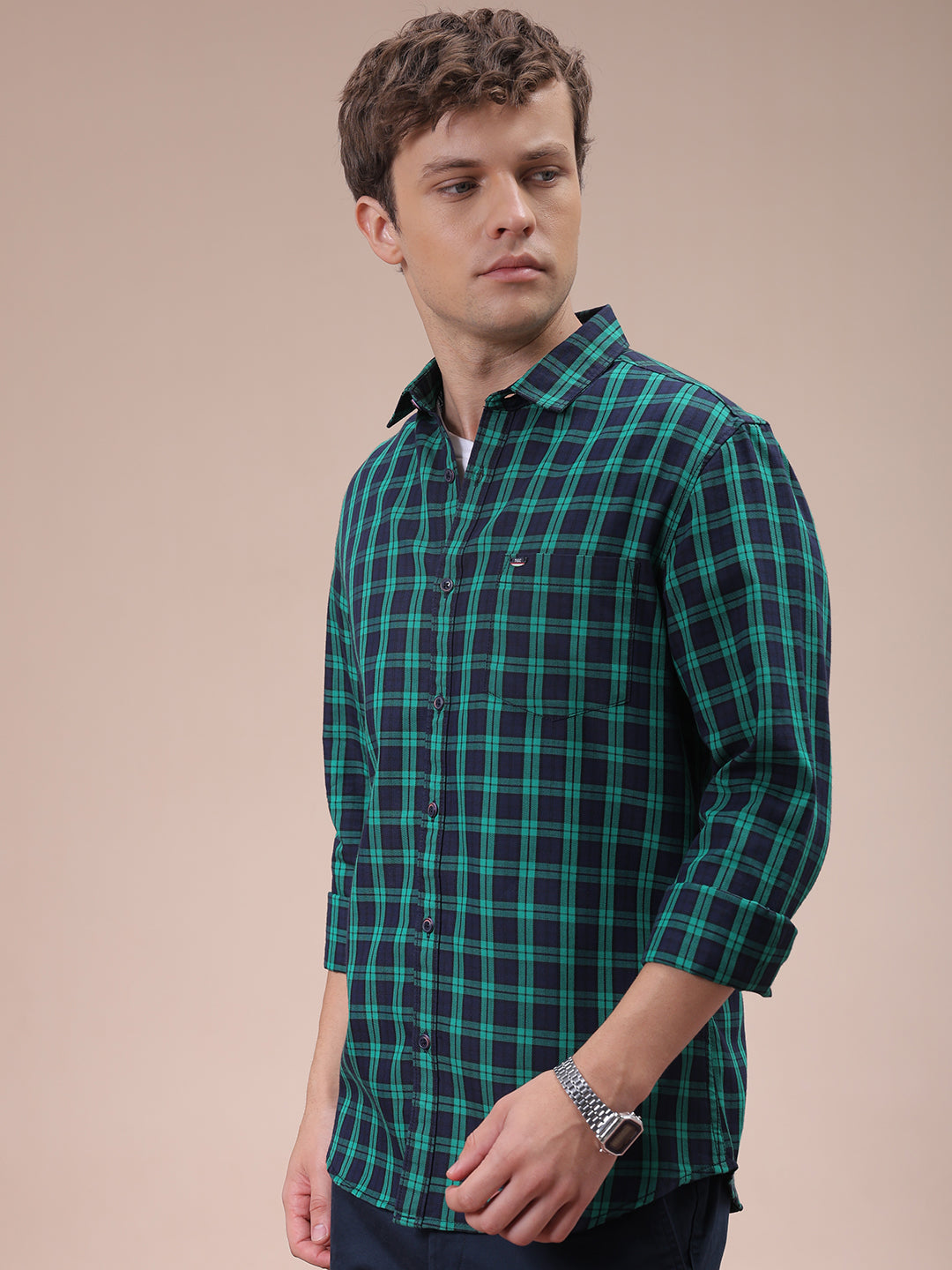 The Indian Garage Co Men's Green Slim Fit Checked Shirt - view 3