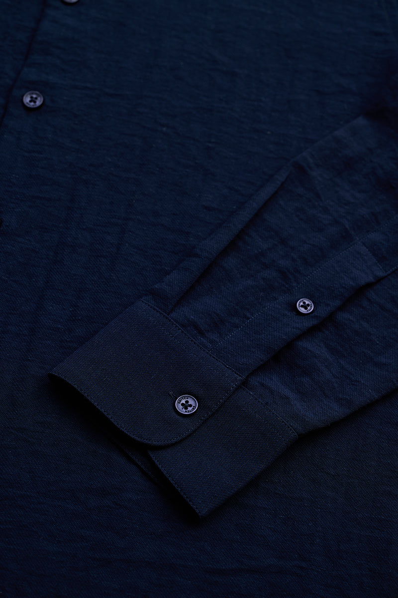 SNITCH Navy Slim Fit Linen Shirt - view 8