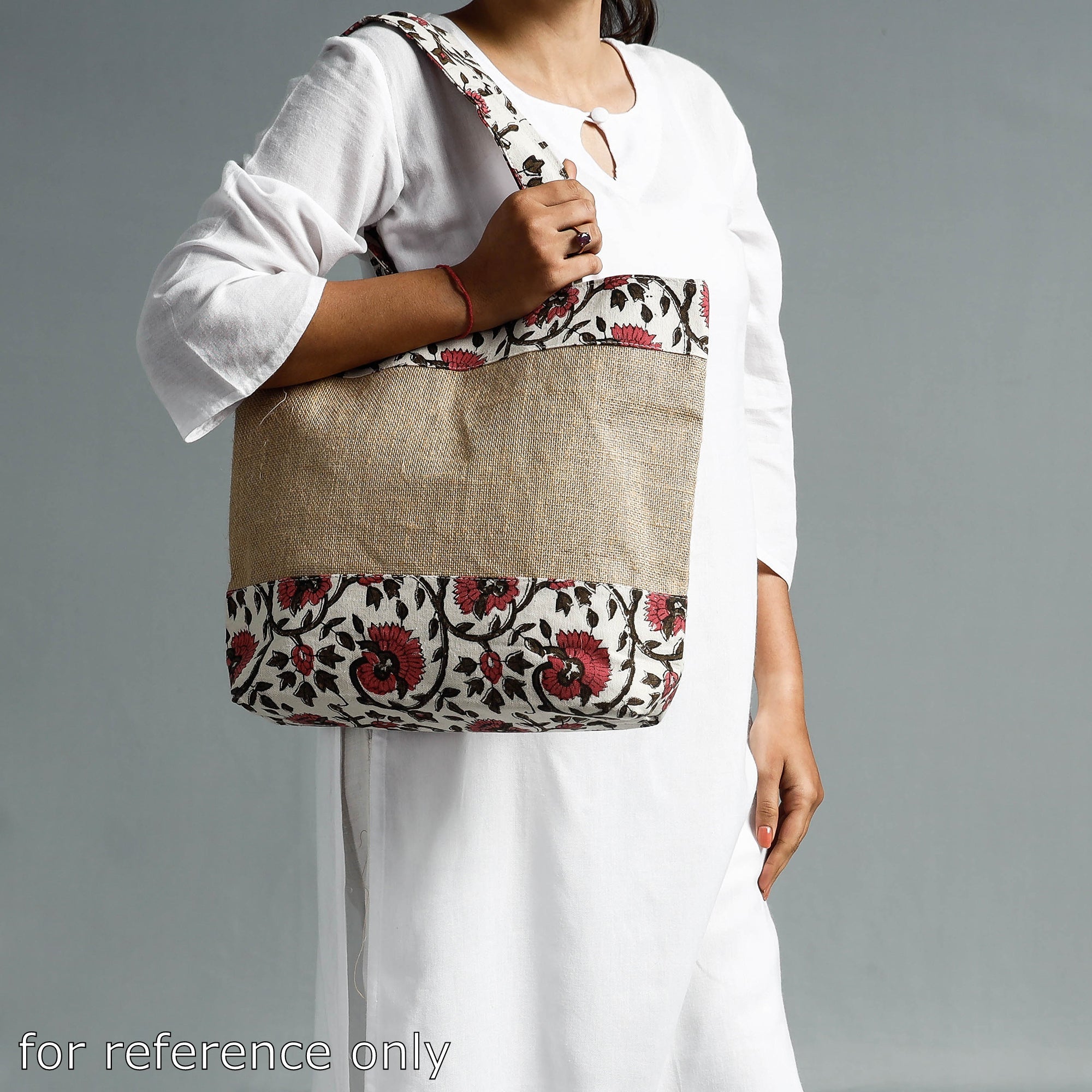 SASHA Beige - Hand Block Printed Jute Shoulder Bag - view 6