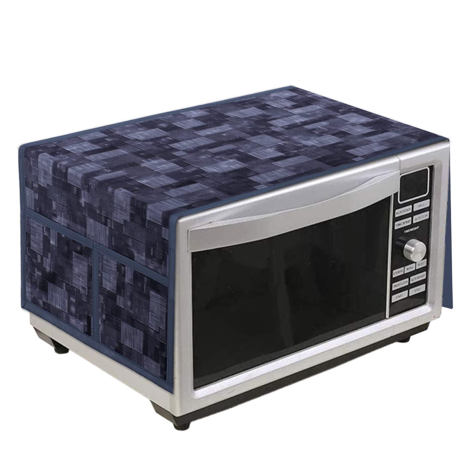 Kuber Industries Wooden Check Printed PVC Microwave Oven Top Dust Oil Proof Cover, Protective Cover with 4 Utility Pockets (Grey) - view 5