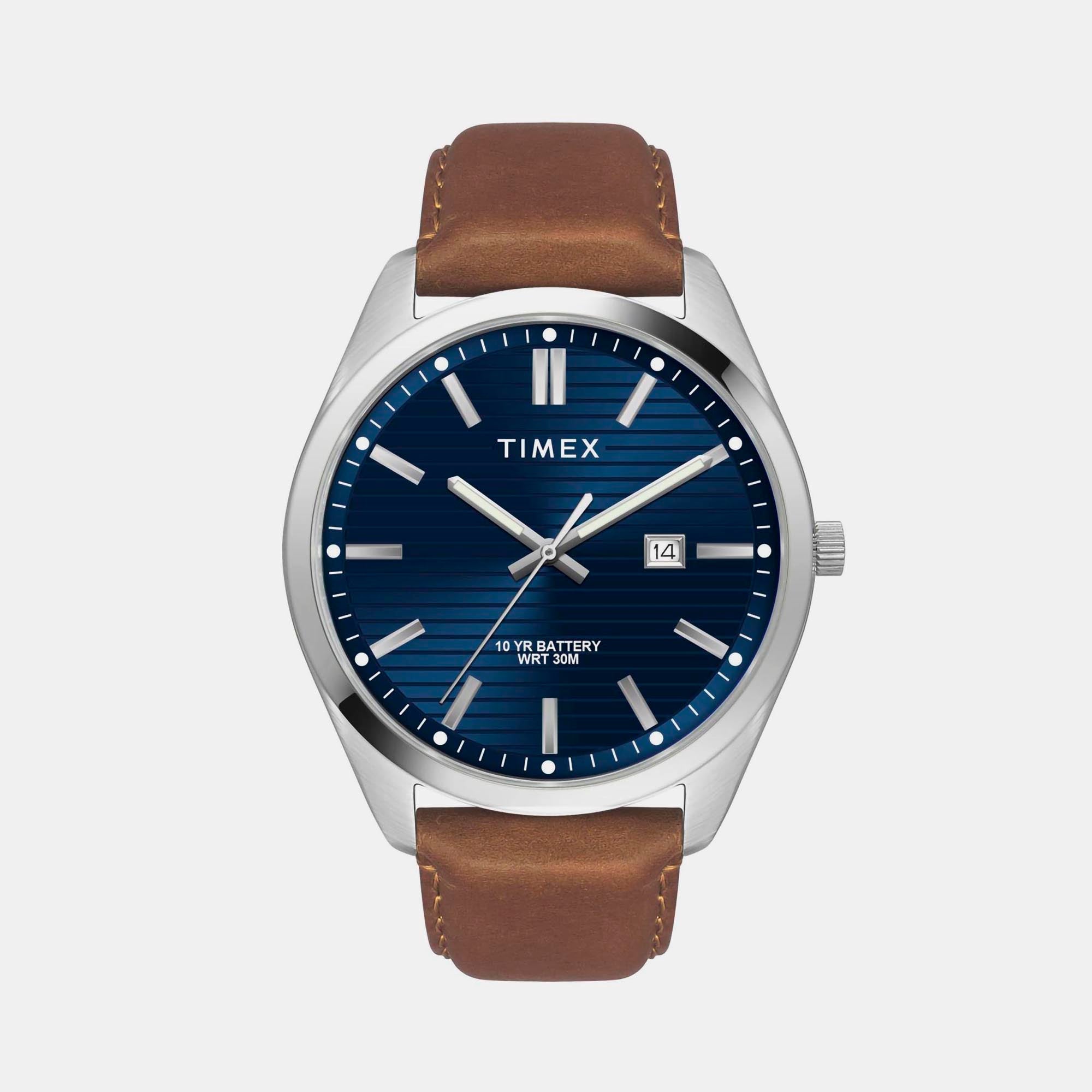 Timex E Class Men Quartz Blue Dial Analog Leather Watch TWTG10408