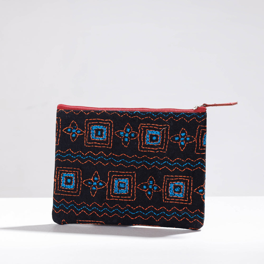 ASALKAAR Black - Handcrafted Kantha Embroidery Multipurpose Pouch