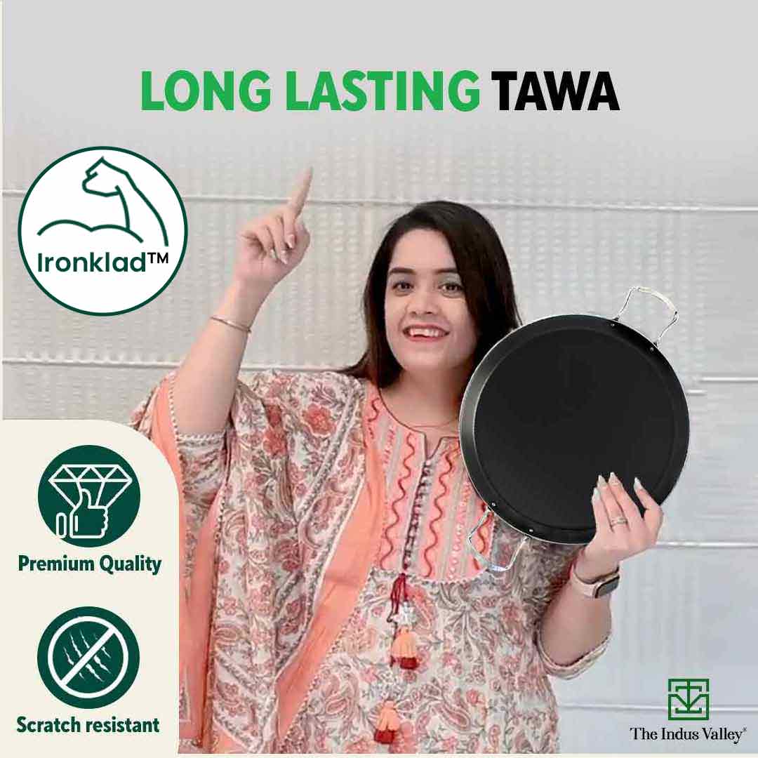 The Indus Valley 100% Pure Sheet Iron Tawa, 2 Handles, Seasoned, Toxin-free, Induction, 28.5cm, 1.7kg - view 10