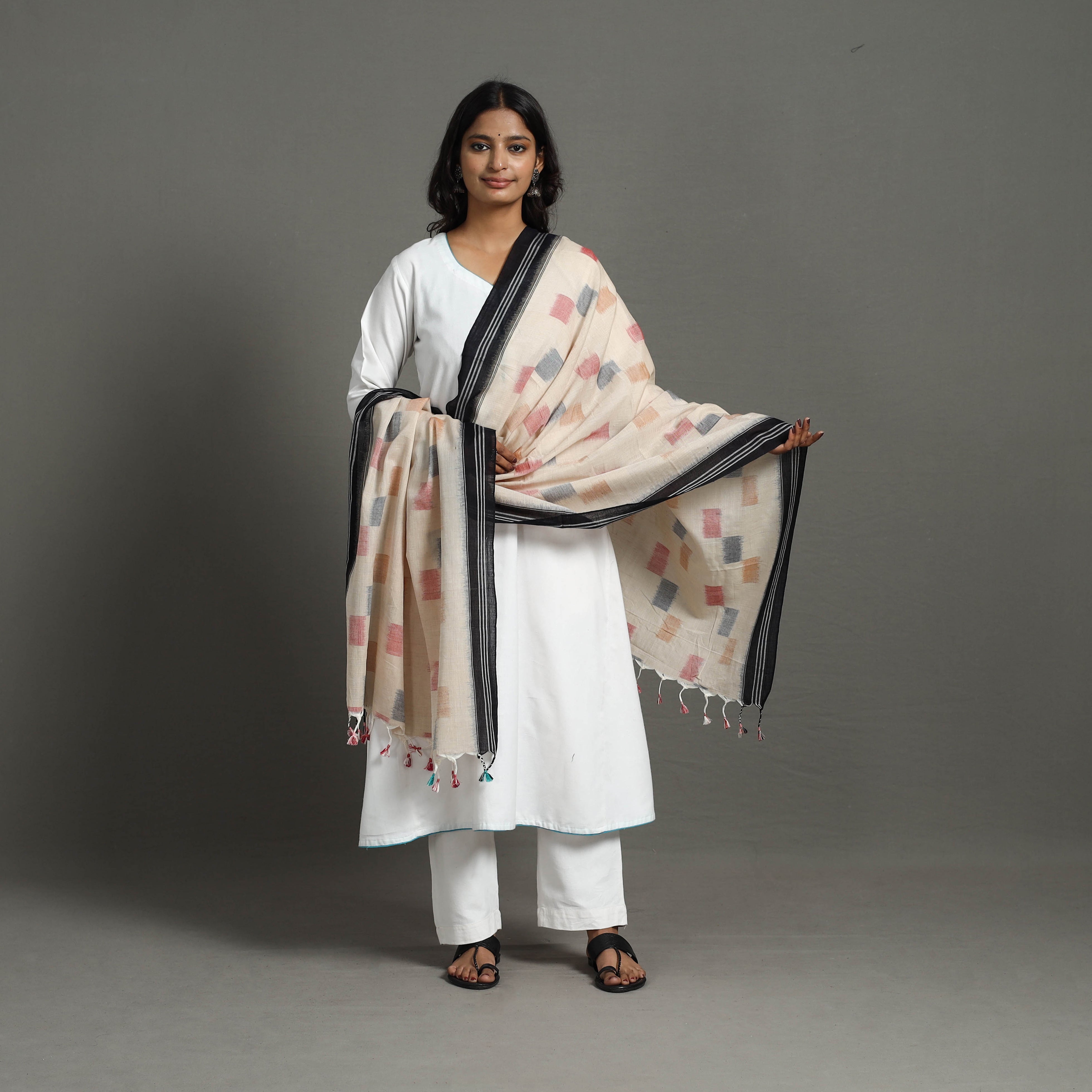 ASHOKA ASSEMBLE - CELEBRATING CRAFTS OF ODISHA Beige - Handloom Cotton Maniabandha Ikat Dupatta 33