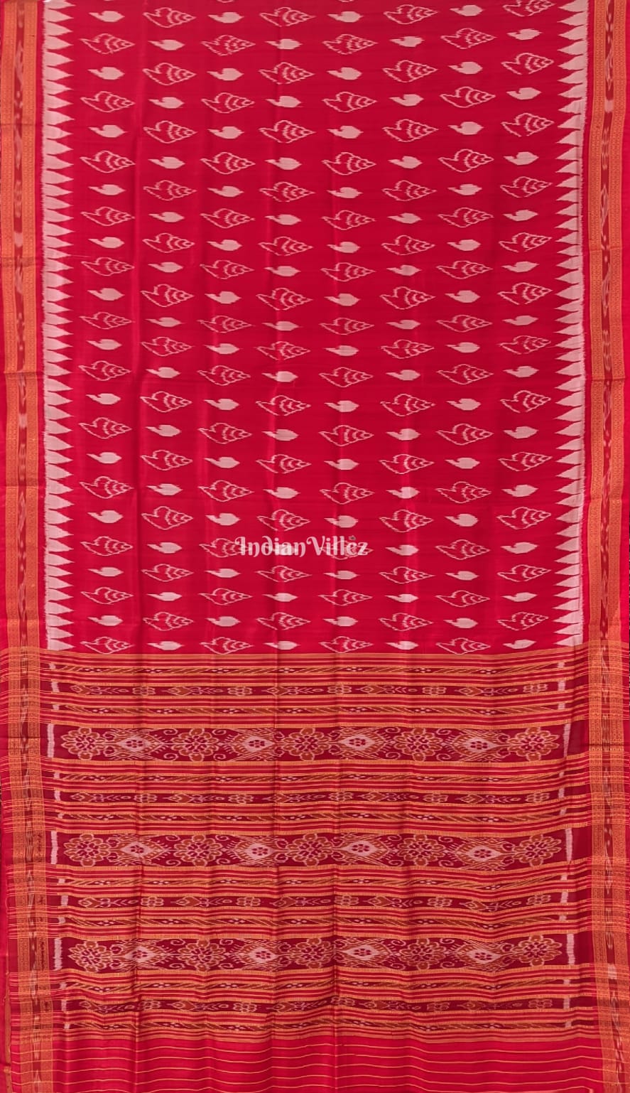 IndianVillèz Red Sankha Odisha Ikat Khandua Silk Saree