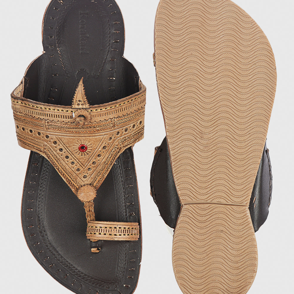 KORAKARI Brown Handstitched Leather Kolhapuri Men Slipper - view 6