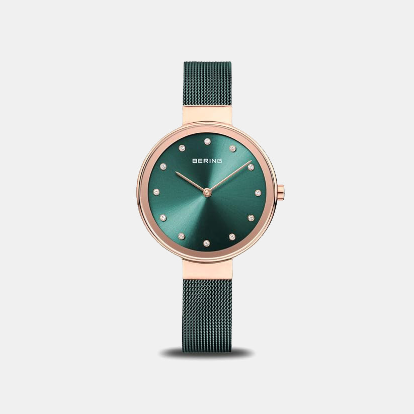 Bering Classic Women Green Analog Stainless Steel Watch 12034-868