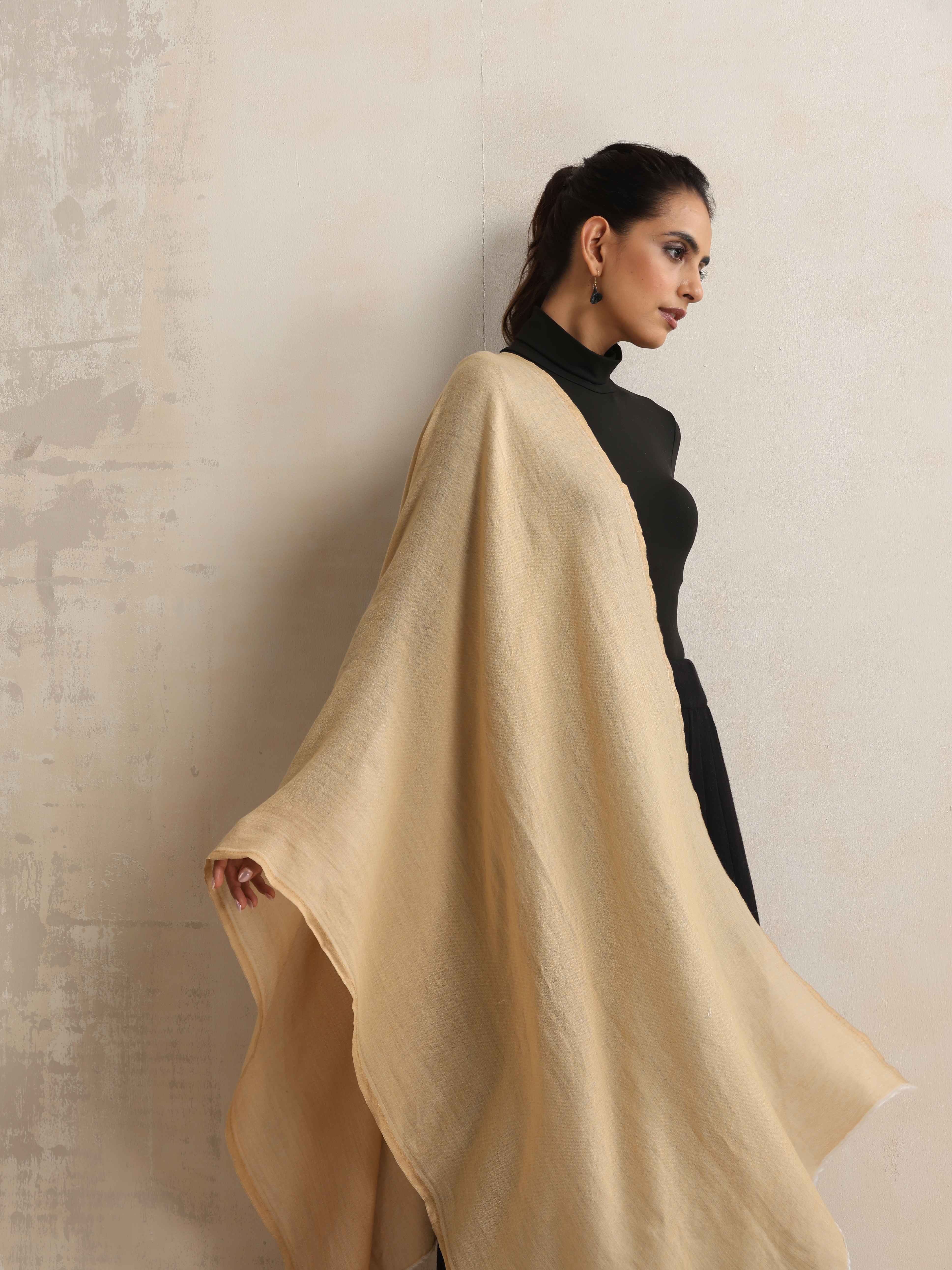 trueBrowns Beige Weave Woollen Stole - view 2