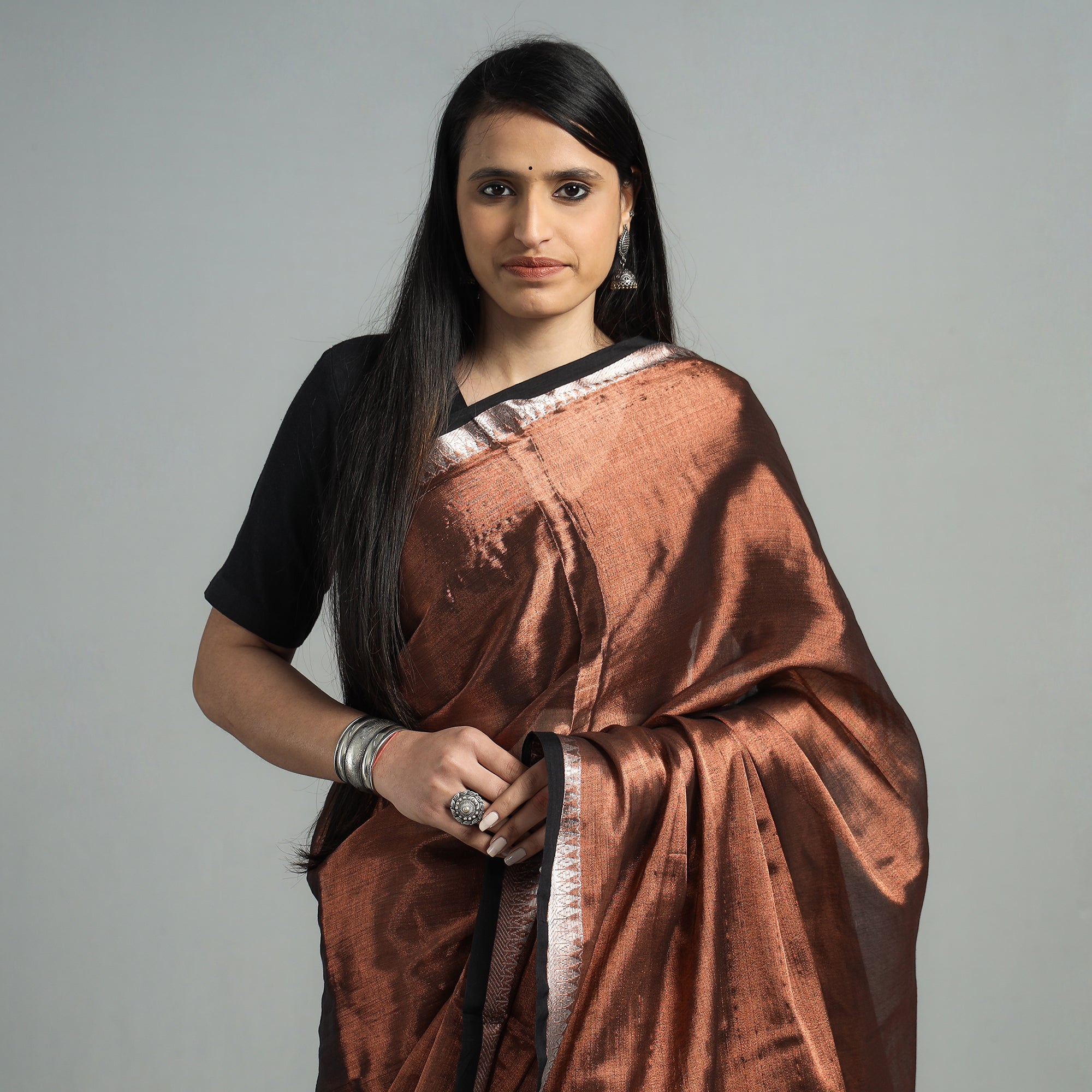KHUSHBASH - HAPPY LOOM OF EAST Brown - Burdwan Tissue Zari Work Handloom Saree - view 2