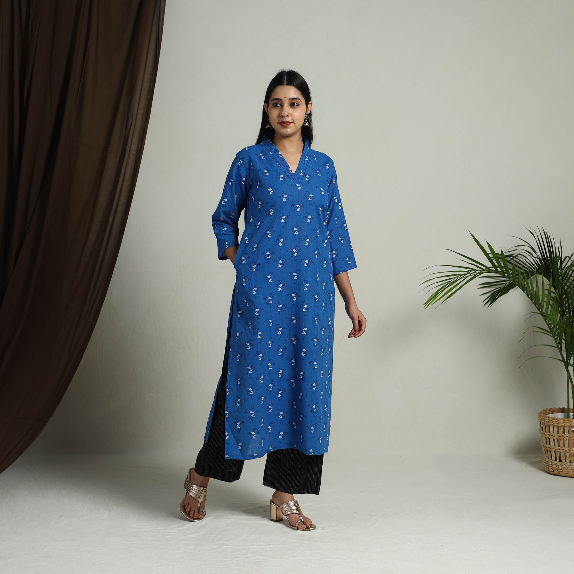 ITOKRI CASUALS Blue - Block Print Handwoven Cotton Straight Mangalagiri Kurta 12 - view 3