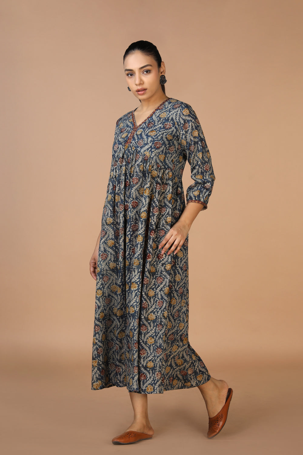 Kalanjali Ethnics Cotton Mull Kalamkari Handblock printed dress - view 4