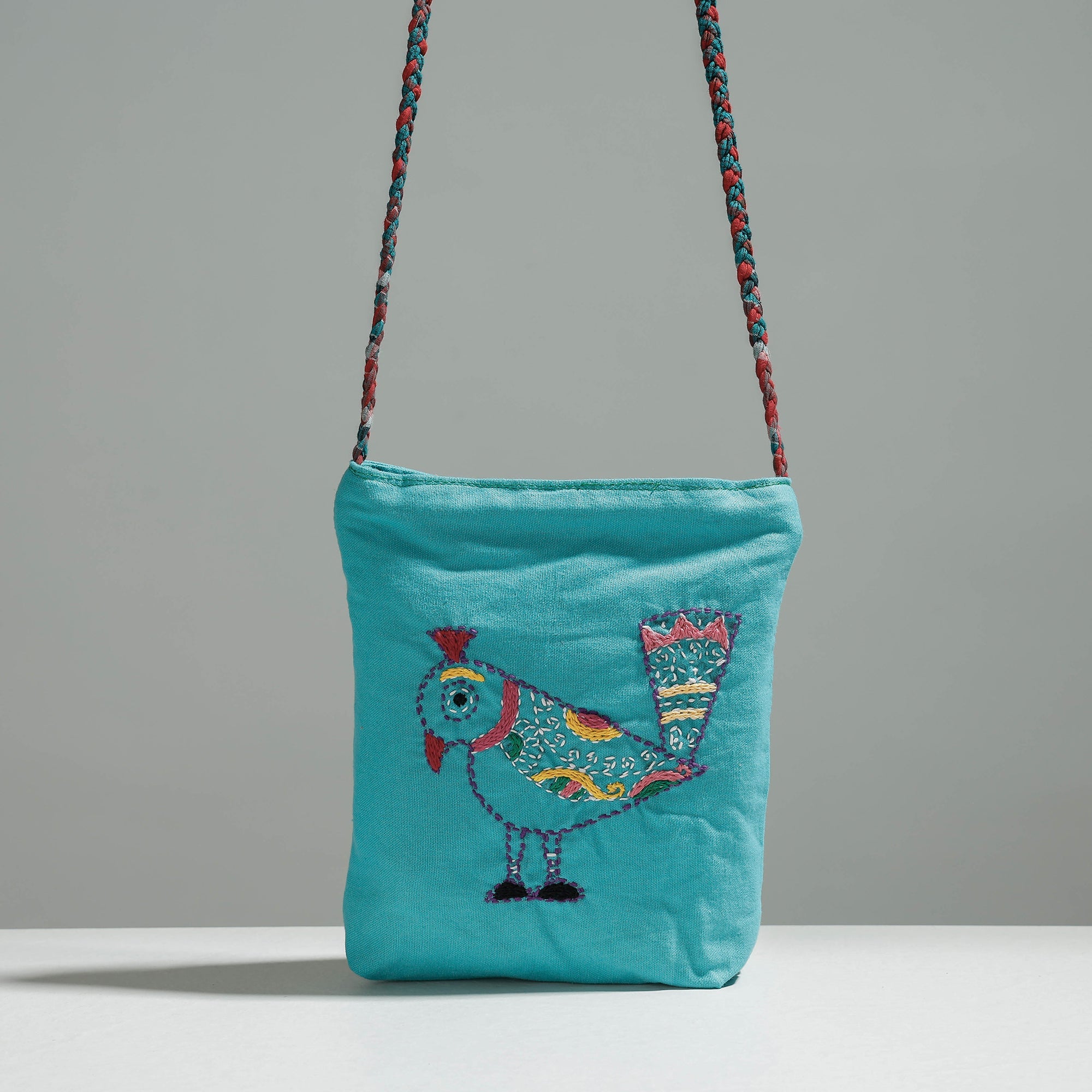 RANGILA DHAGA Blue - Cotton Fabric Hand Embroidered Sling Bag