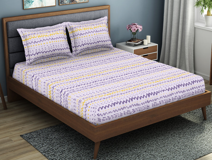Spaces India Geometric Lavender Fog - Light Violet Polycotton King Size Bedsheet - Wonder Full By Welspun - view 2