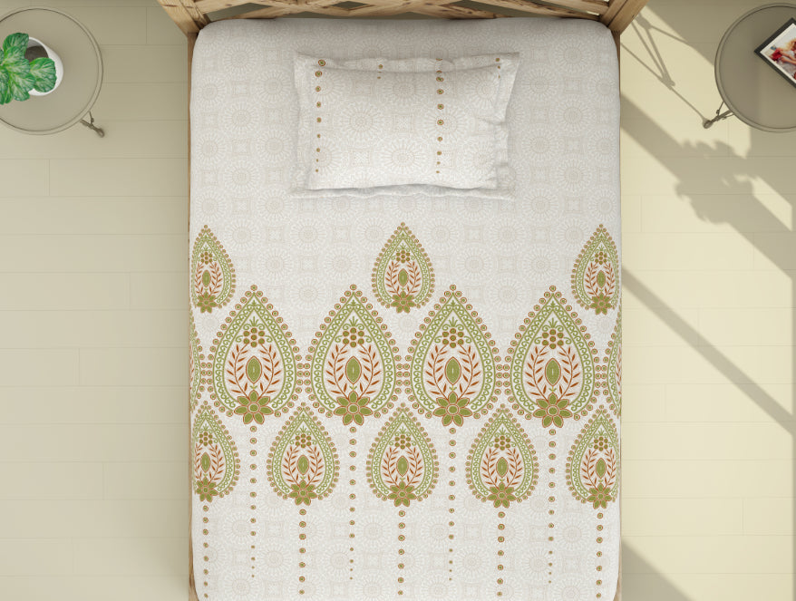 Spaces India Ornate Palm - Light Green 100% Cotton Single Bedsheet - Atrium By Spaces - view 4