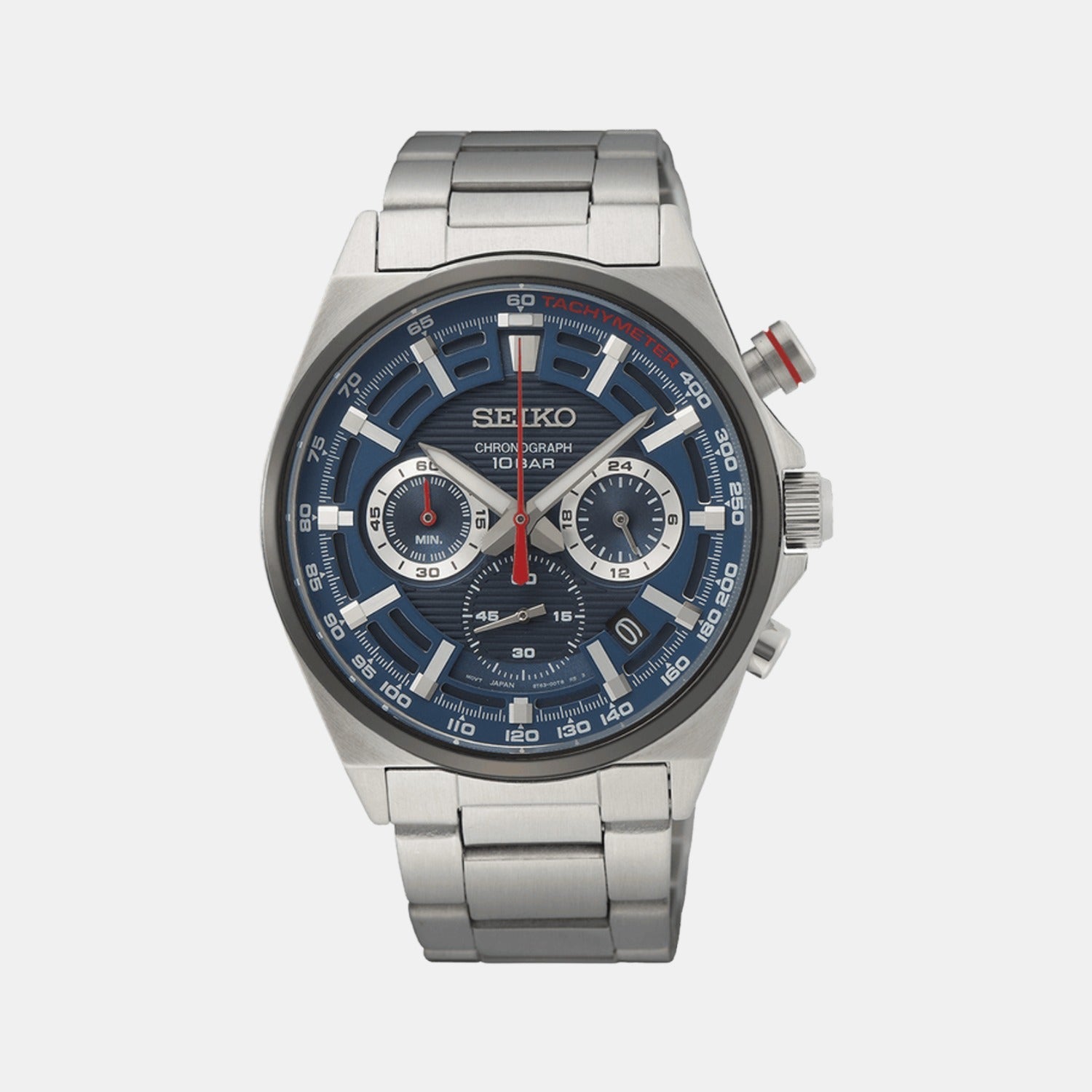 Seiko Dress Men Quartz Blue Dial Chronograph Stainless Steel Watch SSB407P1