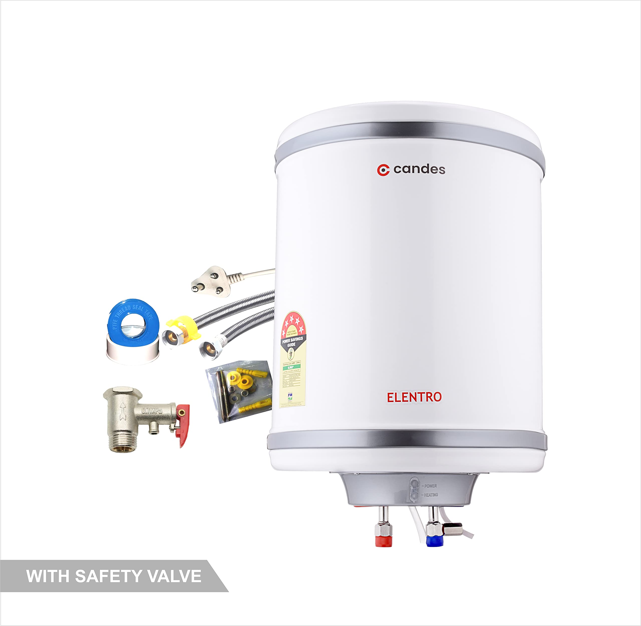Candes 25 Litre Elentro 5 Star Rated Automatic Instant Storage Electric Water Heater with Special Metal Body Anti Rust Coating With Installation Kit, 
