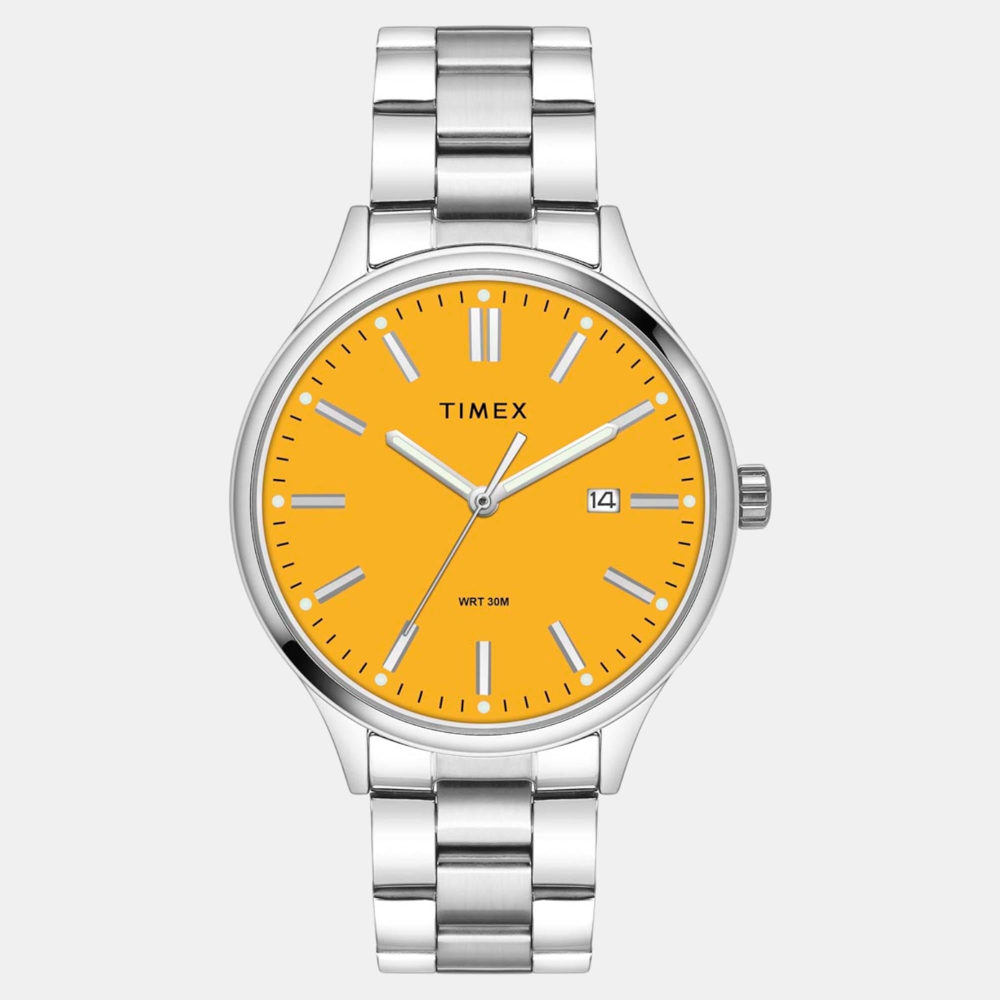 Timex Fashion Men Quartz Yellow Dial Analog Stainless Steel Watch TWEG18428