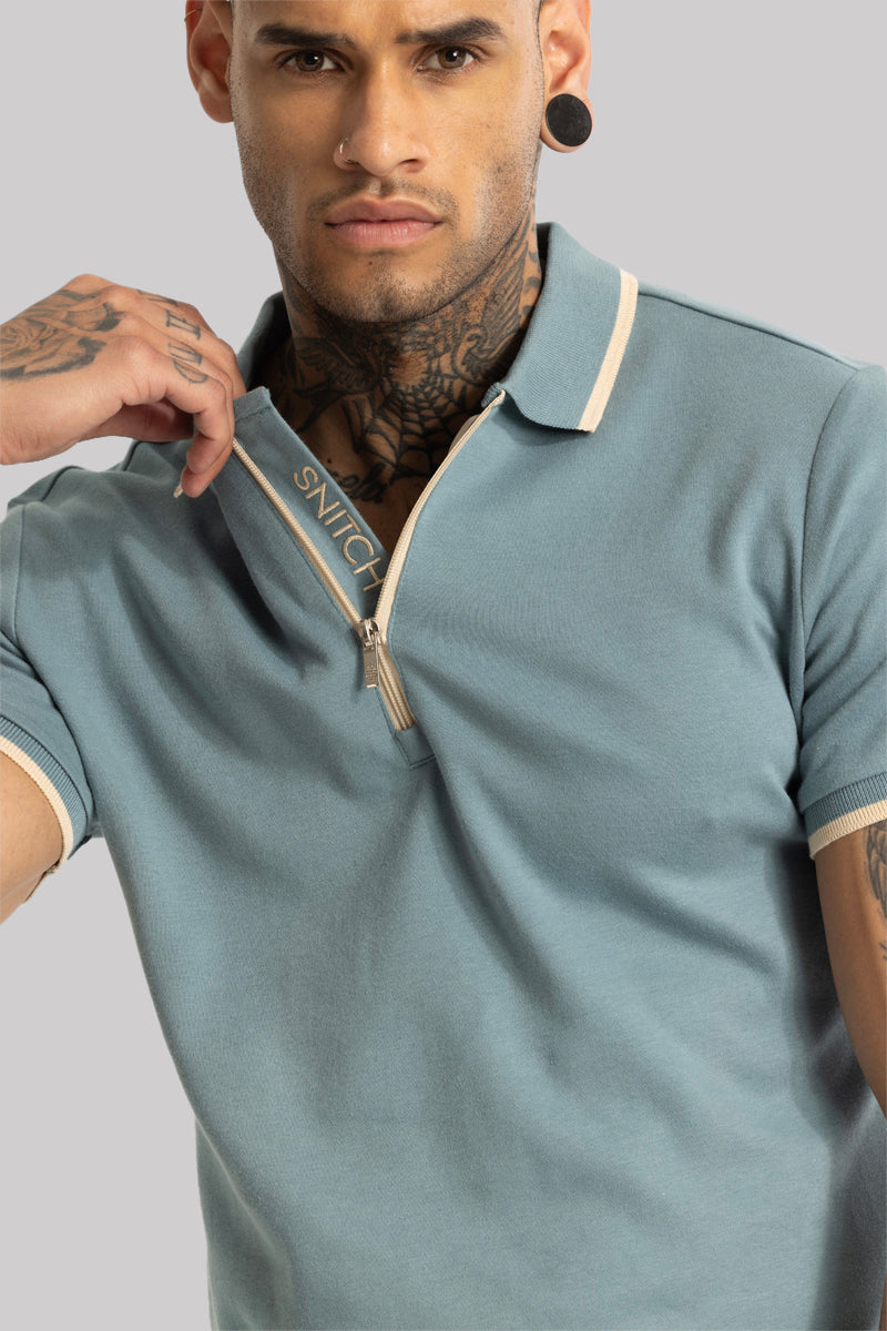 SNITCH Powder Blue Zipper Polo T-Shirt - view 3