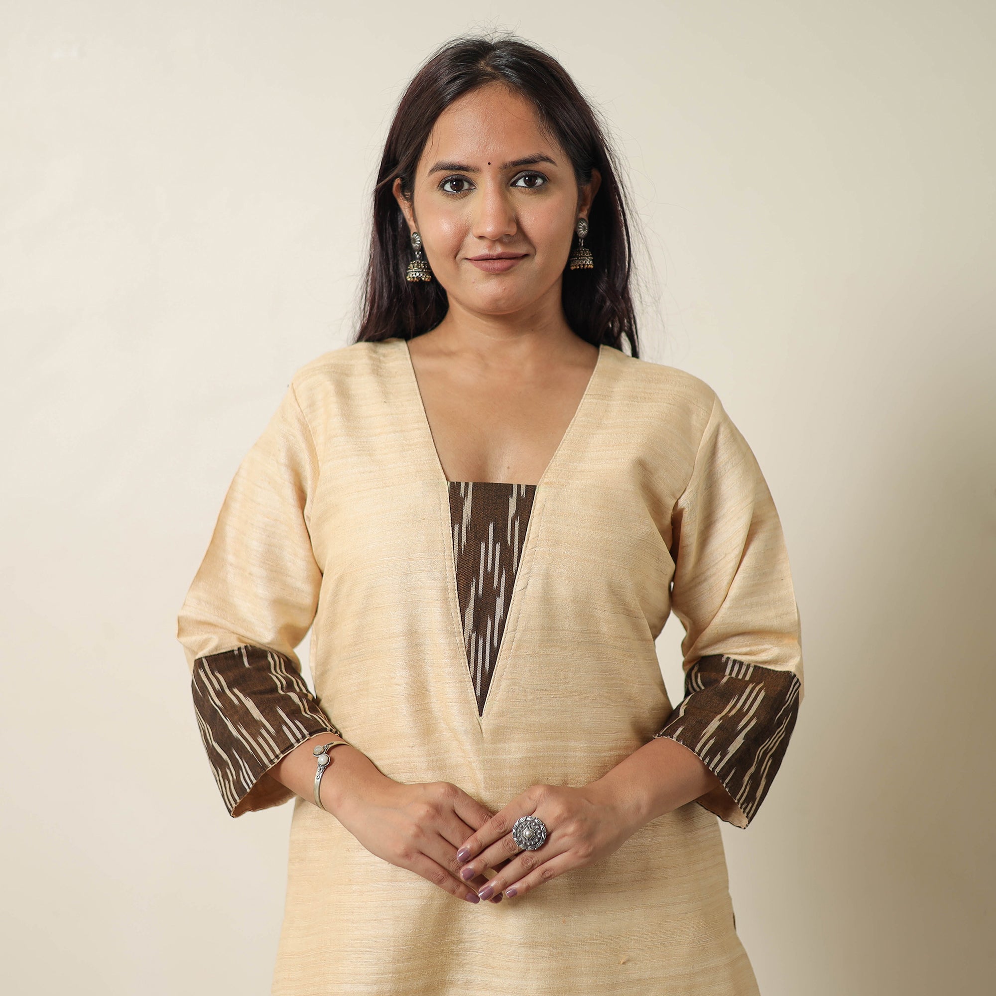 ITOKRI CASUALS Beige - Bhagalpuri Handwoven Desi Tussar Silk Straight Kurta 13