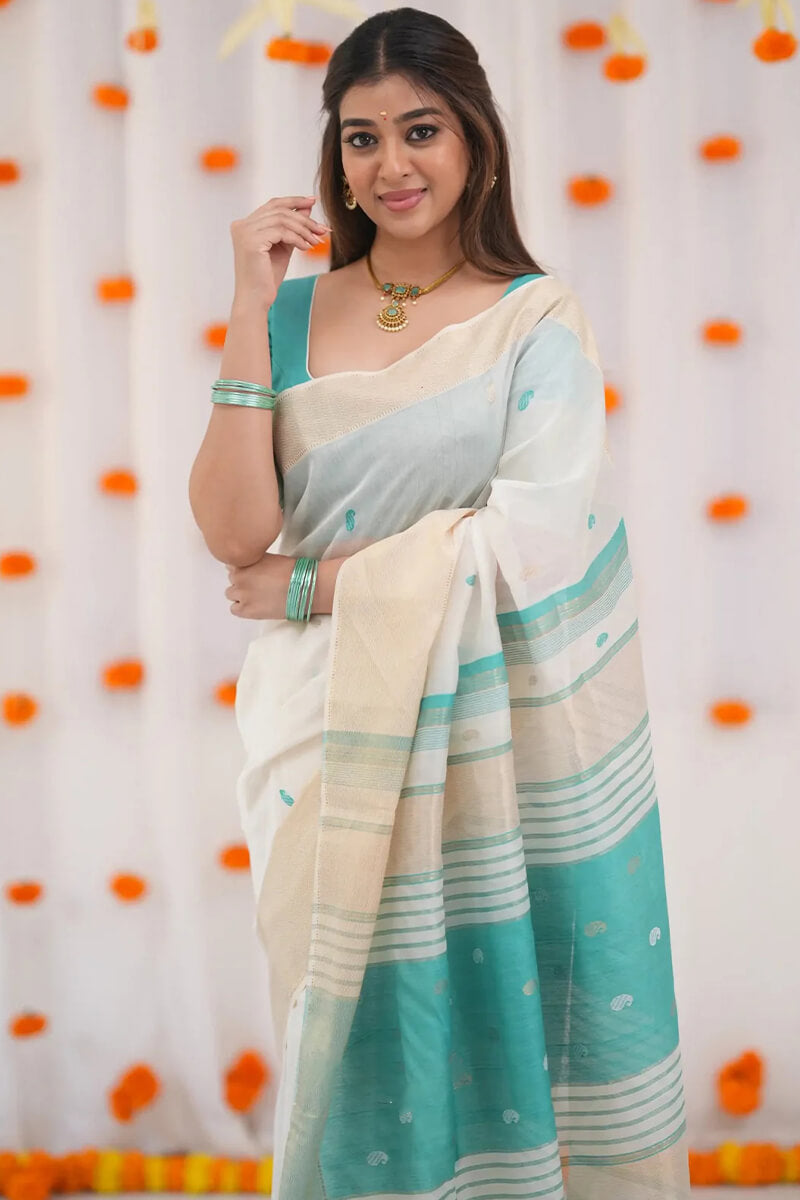 Aayna Embellished Beige Cotton Silk Saree With Ravishing Blouse Piece - view 3