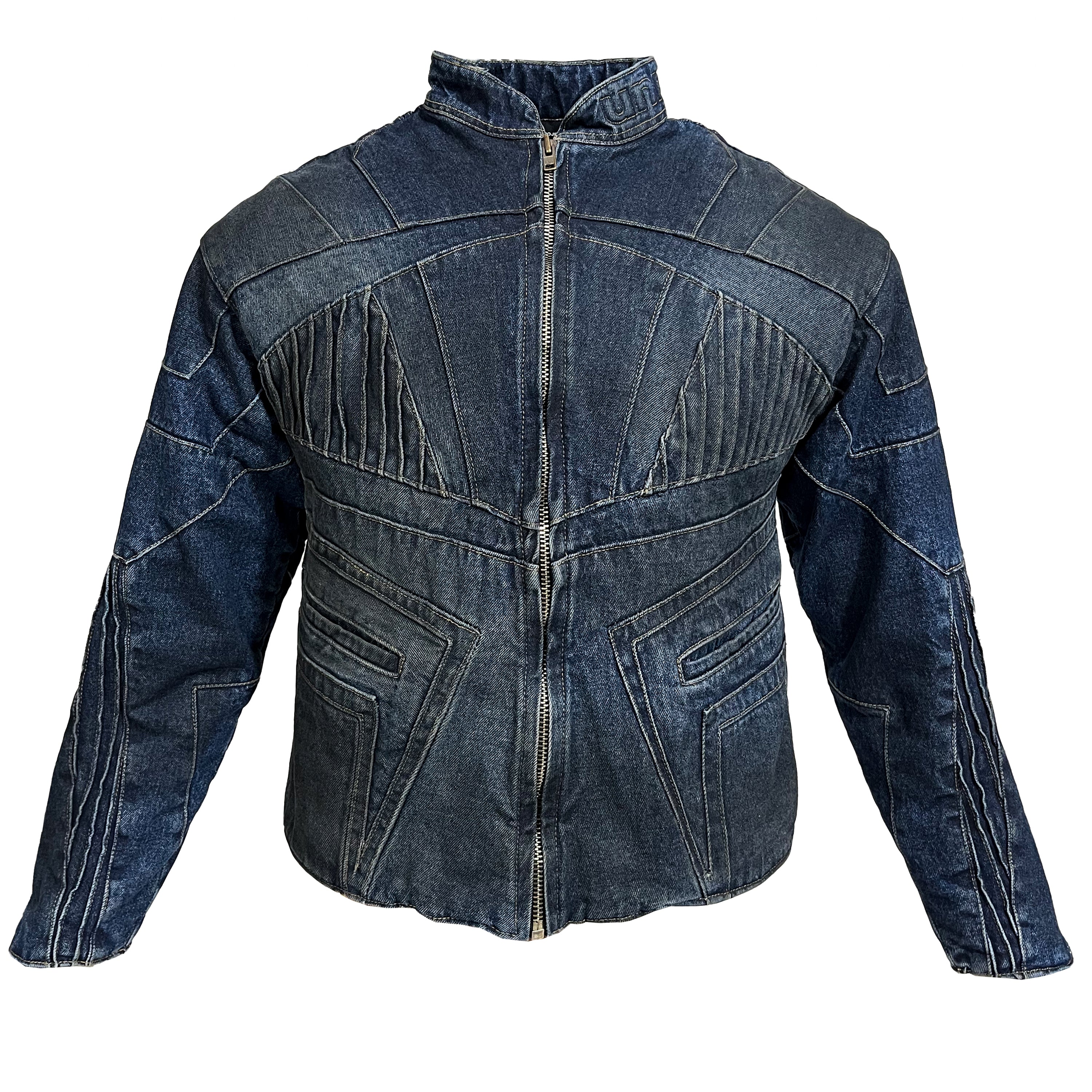 Unreborn Project Biker Dirty Denim Jacket - Dark Blue