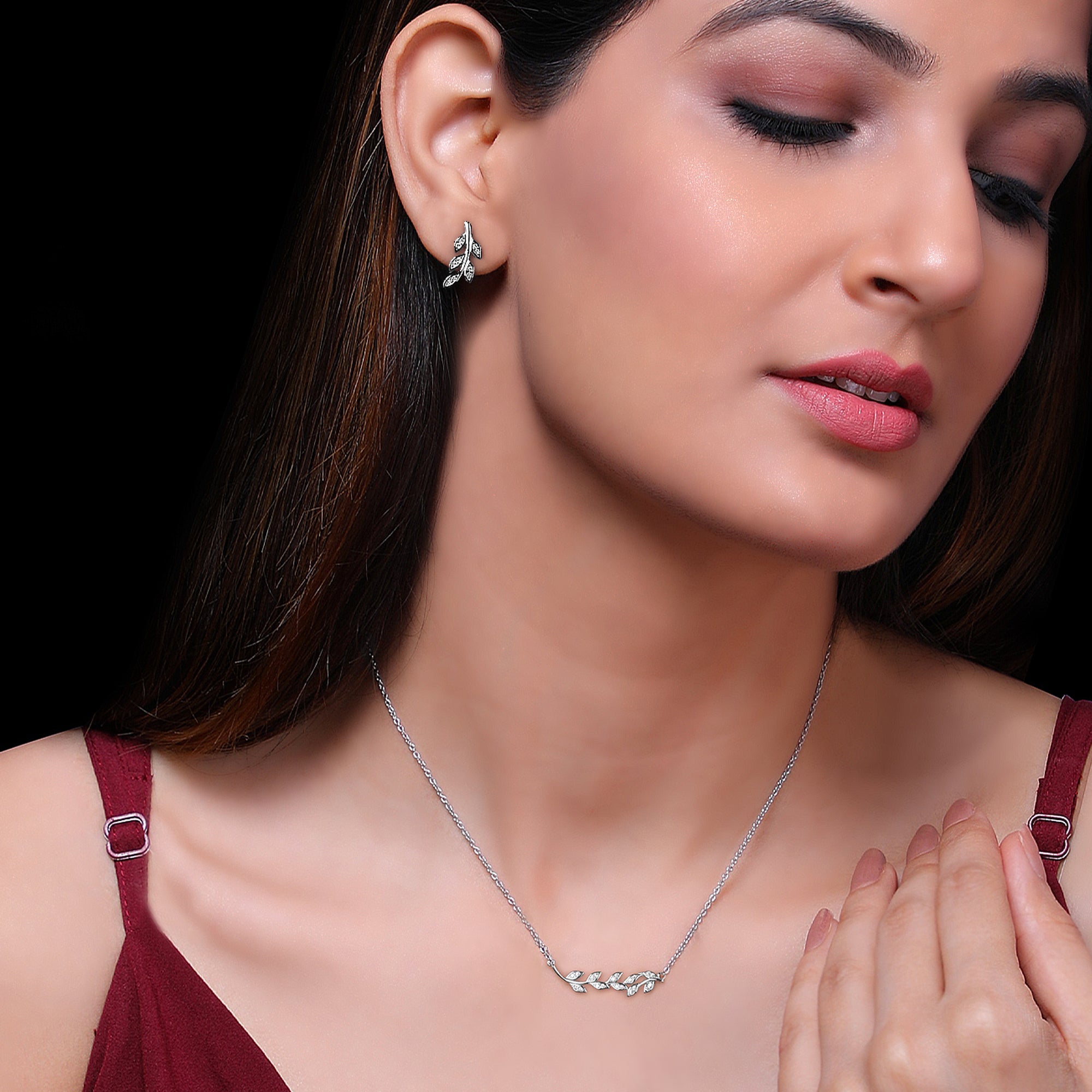 GIVA Jewellery Silver Leaf Set - view 2