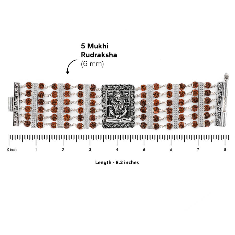 Prinjal Jewellers Rudraksha Silver Shiva Brooch Six Lines Bracelet - view 5