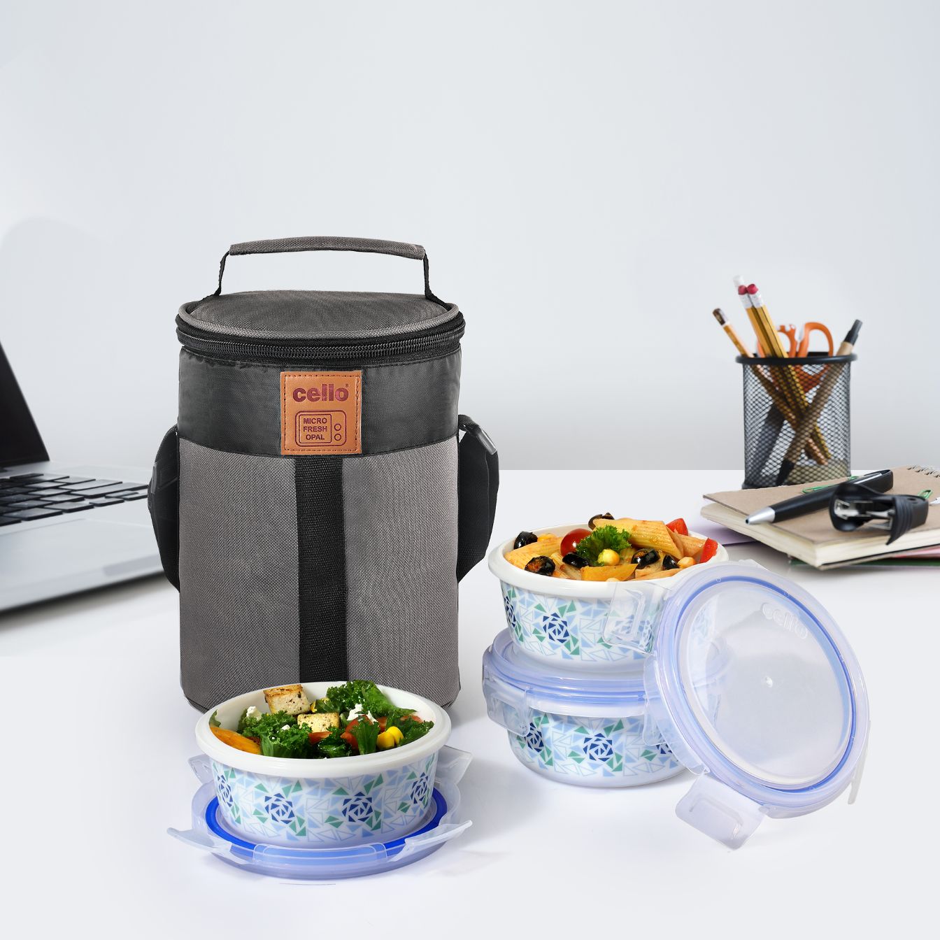 Cello Mosaic Rose Opalware Lunch Box with Jacket