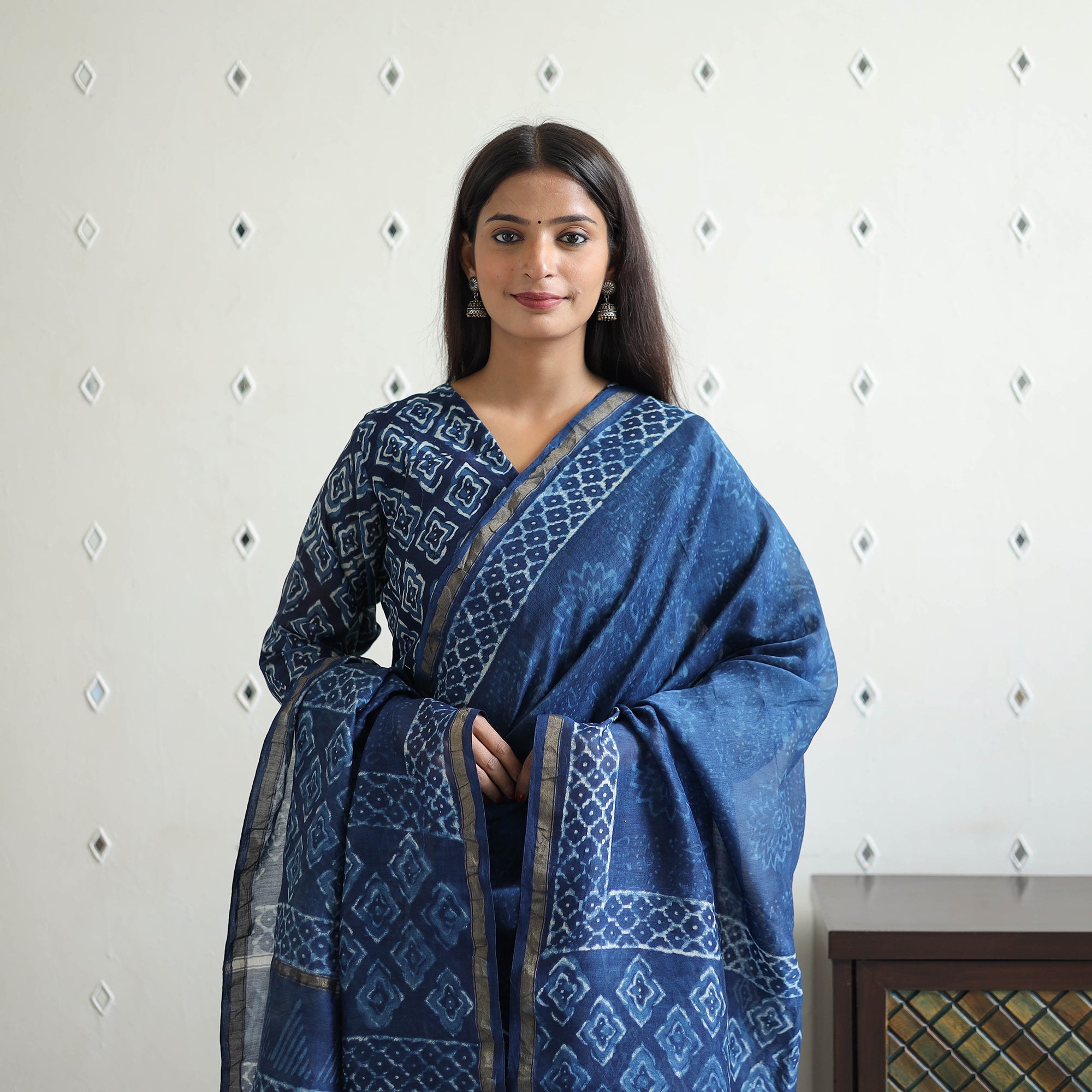 ITOKRI CASUALS Blue - Chanderi Silk Indigo Bagru Block Print Kurta Set 07
