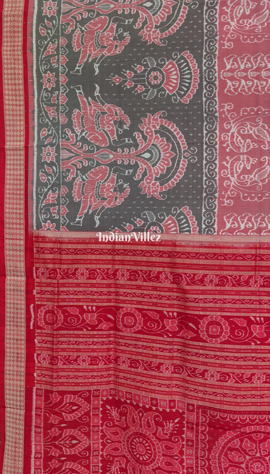 IndianVillèz Peach Black Peacock Sambalpuri Ikat Silk Pastel Saree - view 5