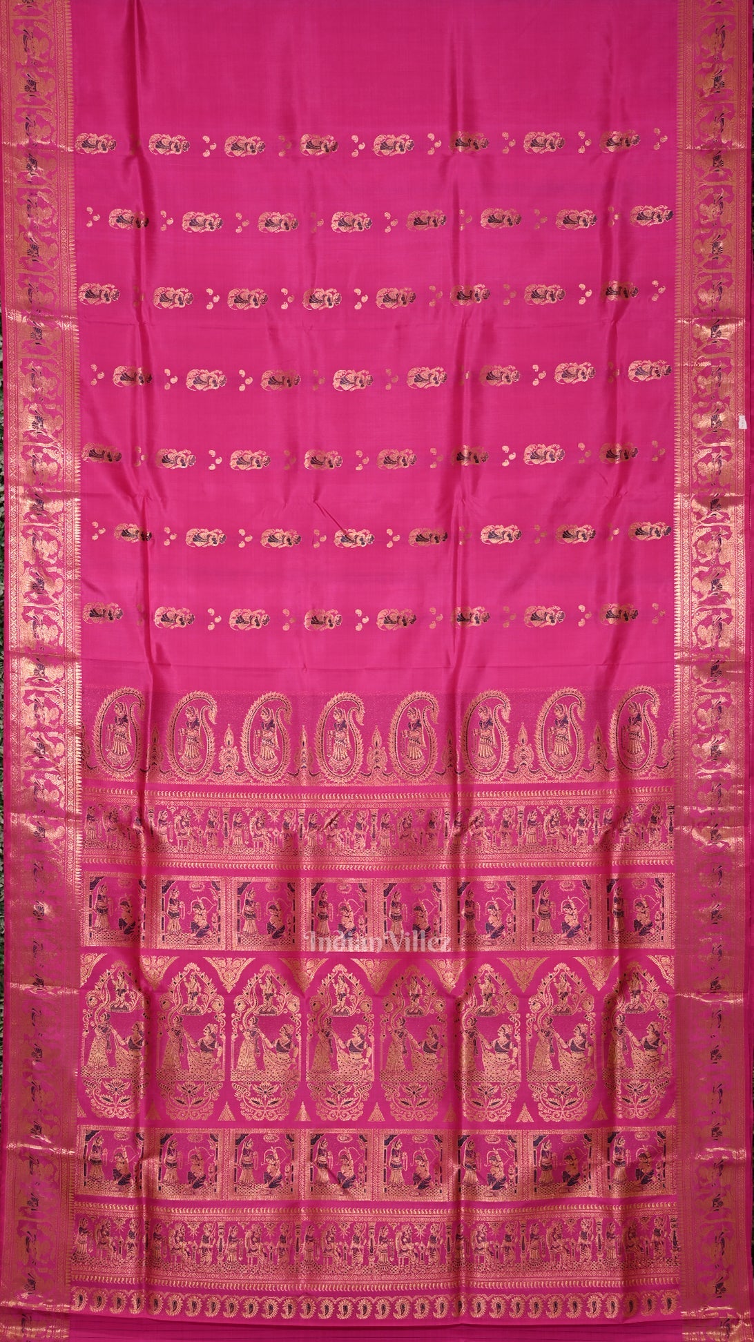 IndianVillèz Rani Pink Handwoven Baluchari Silk Saree