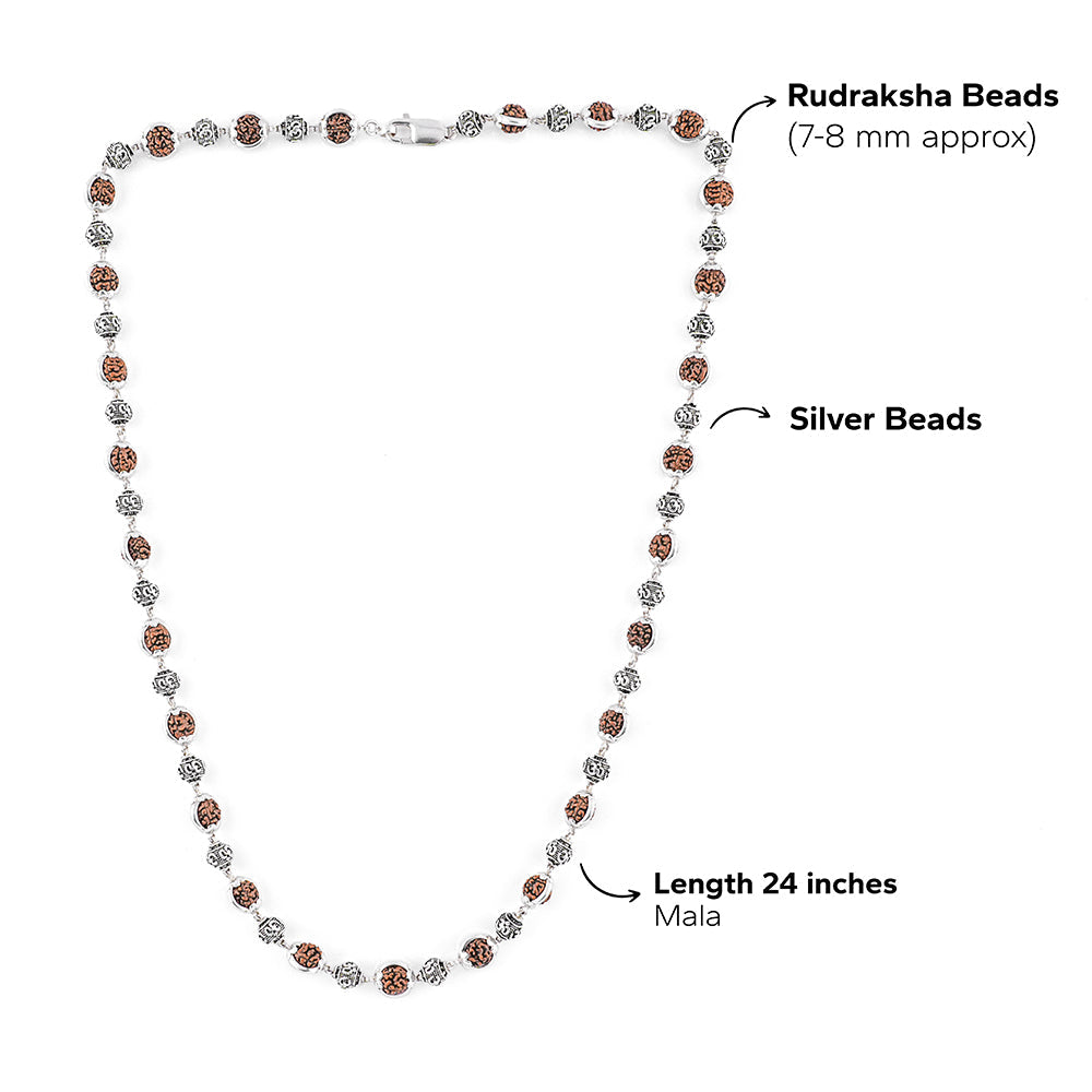 Prinjal Jewellers Rudraksha Capping Silver Mala (Om Beads) - view 6