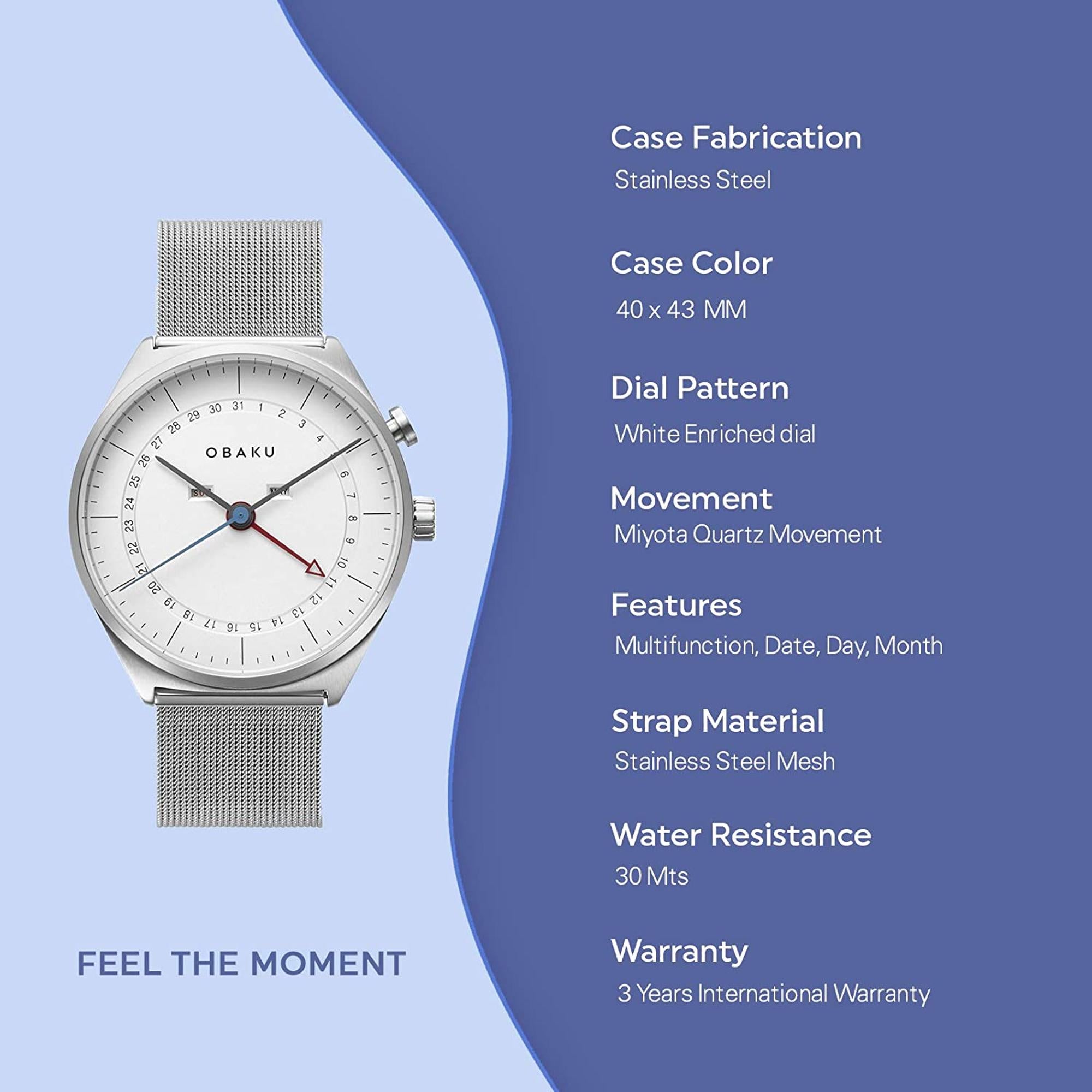 Obaku Dato Men Quartz White Dial Analog Stainless Steel Watch V242GMCIMC - view 4