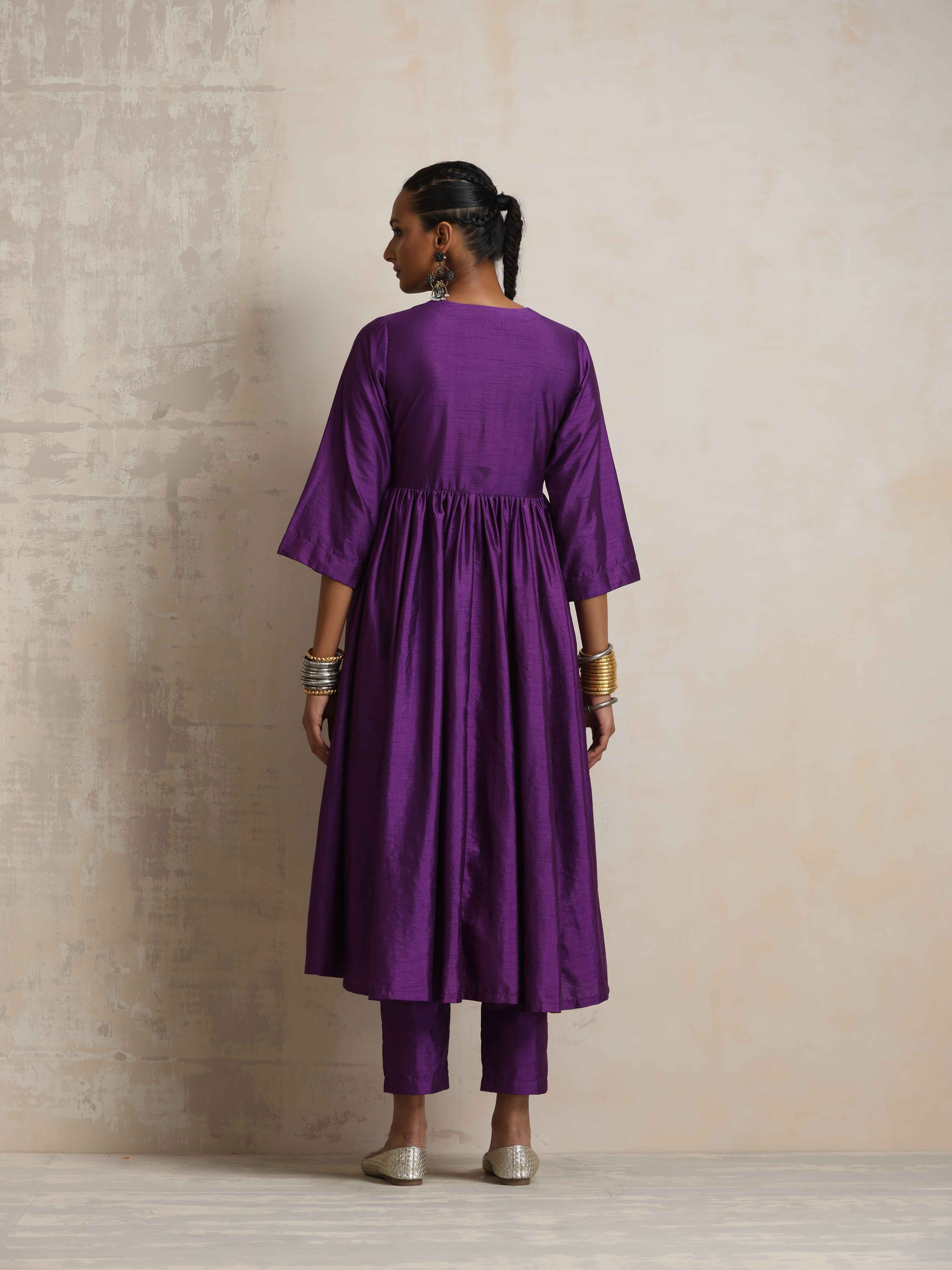 trueBrowns Purple Silk Anarkali Flared Kurta Set - view 7